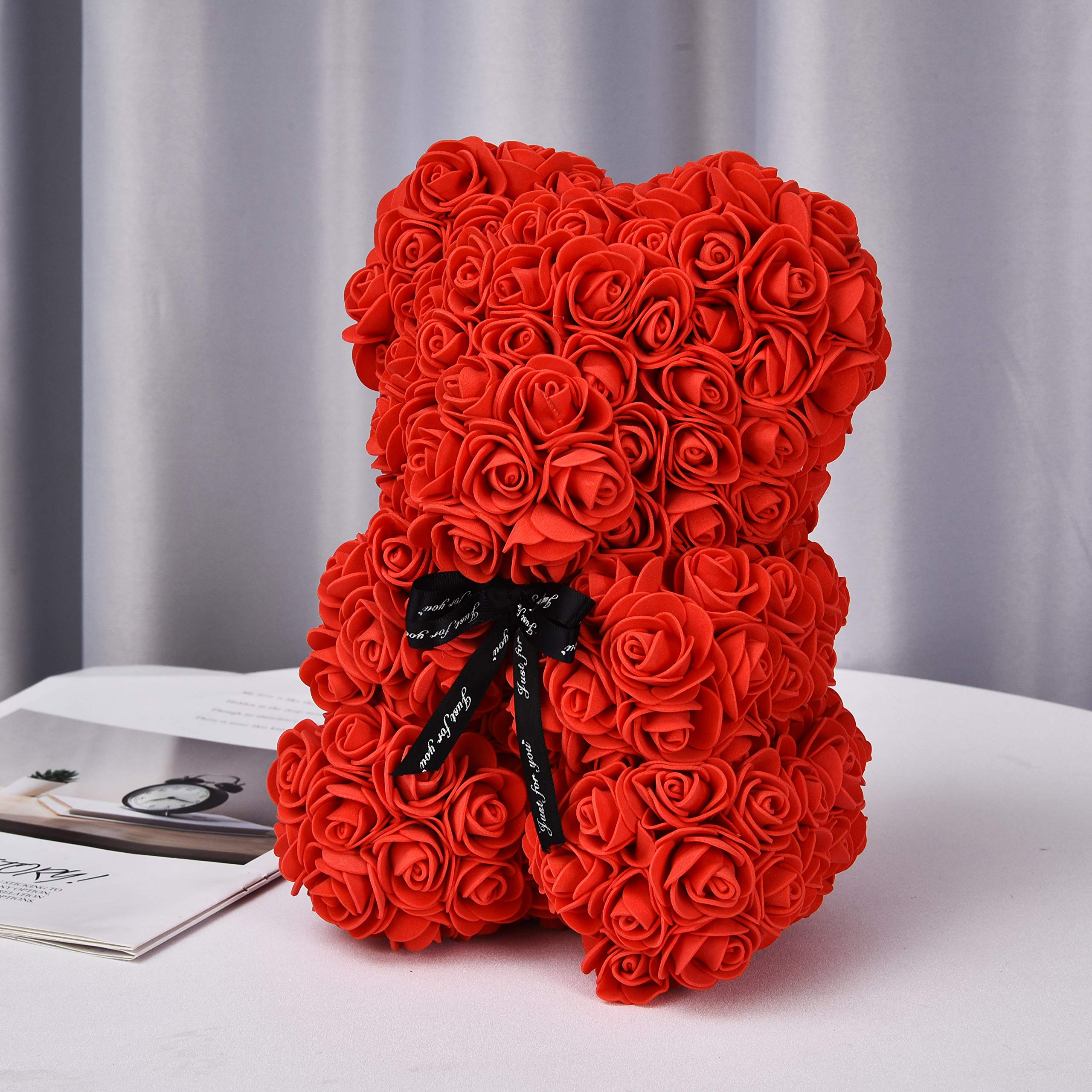 Rose Bear Gift Set in Red Box - Perfect Valentine's Day, Birthday, Wedding & Anniversary Present for Her | Romantic Teddy Bear with Roses for Girlfriend, Wife, Mom & Teen Girls | Bridal Shower, Mother's Day & Special Occasion Gift Idea