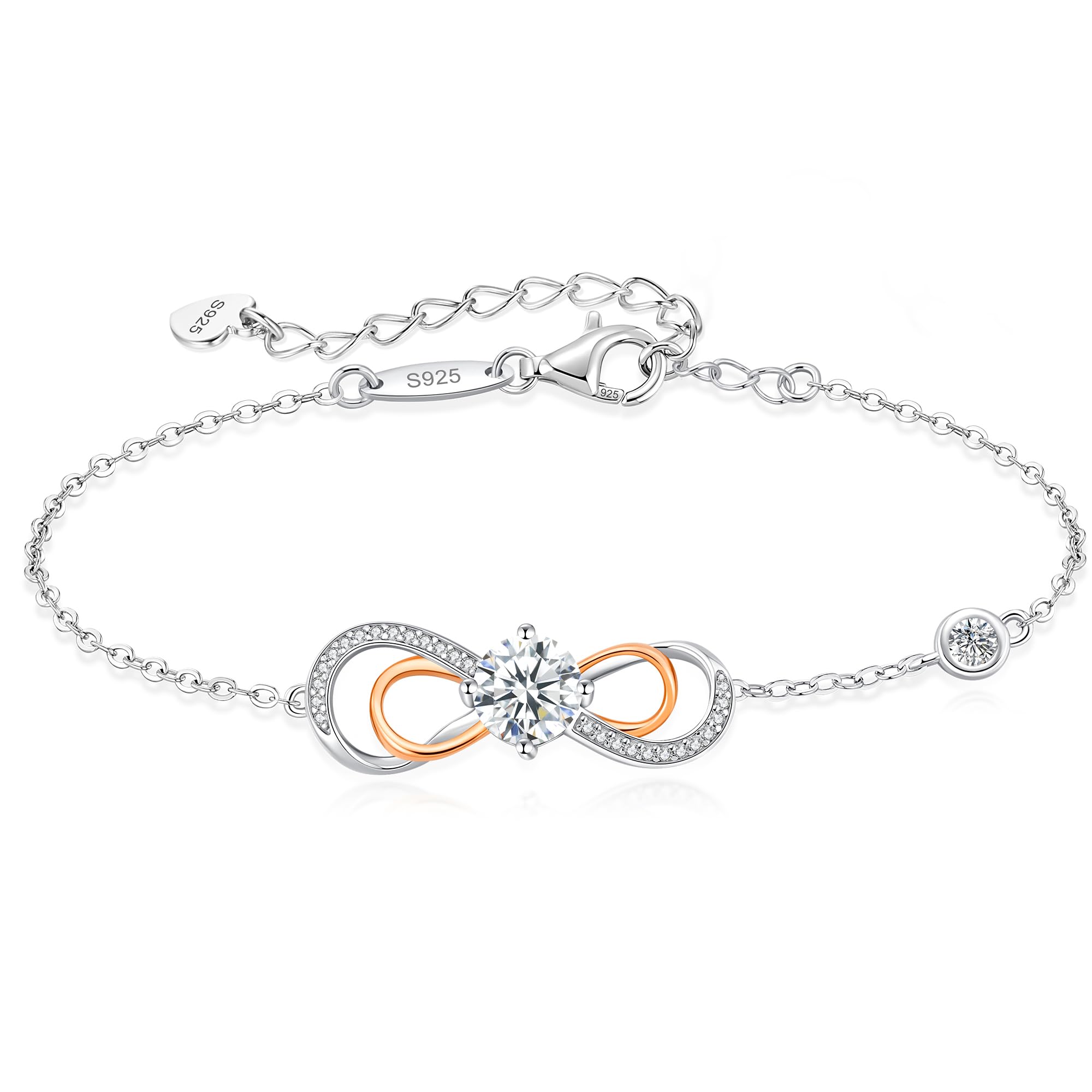 Seelove Infinity Moissanite Bracelet for Women - 925 Sterling Silver Heart Charm Jewelry, Elegant Gift for Wife, Mom, Girlfriend | Perfect for Anniversary, Birthday, Valentine's Day & Everyday Wear