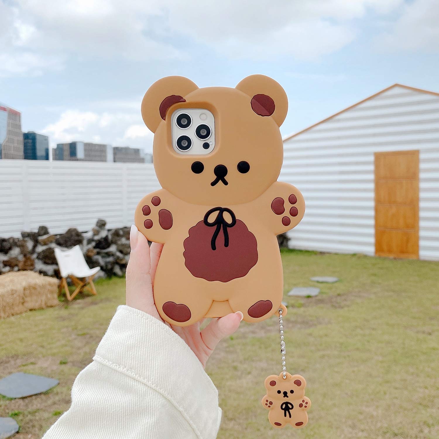 Cute Cartoon Bear Phone Case for iPhone 13 - 3D Soft Silicone Shockproof Cover with Keychain Teddy Bear Charm | Kawaii Yatchen Case for Women & Girls | Perfect Gift for Birthday, Valentine's Day & Daily Use