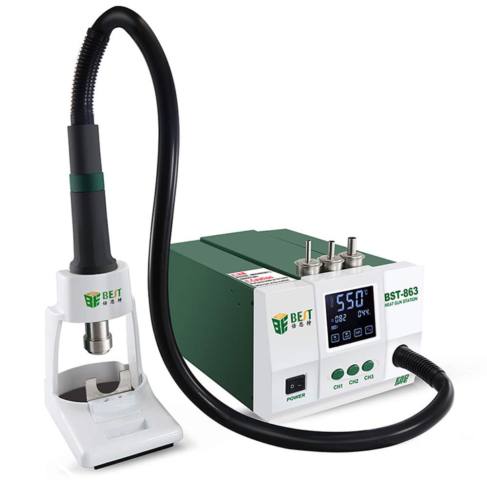BST-863 Professional Desoldering Station with Smart Touch Screen & LCD Display - 1200W 110V Lead-Free Soldering Tool for Electronics Repair - Ideal for PCB Maintenance, DIY Projects, and Industrial Use - GOLDEN BLUE