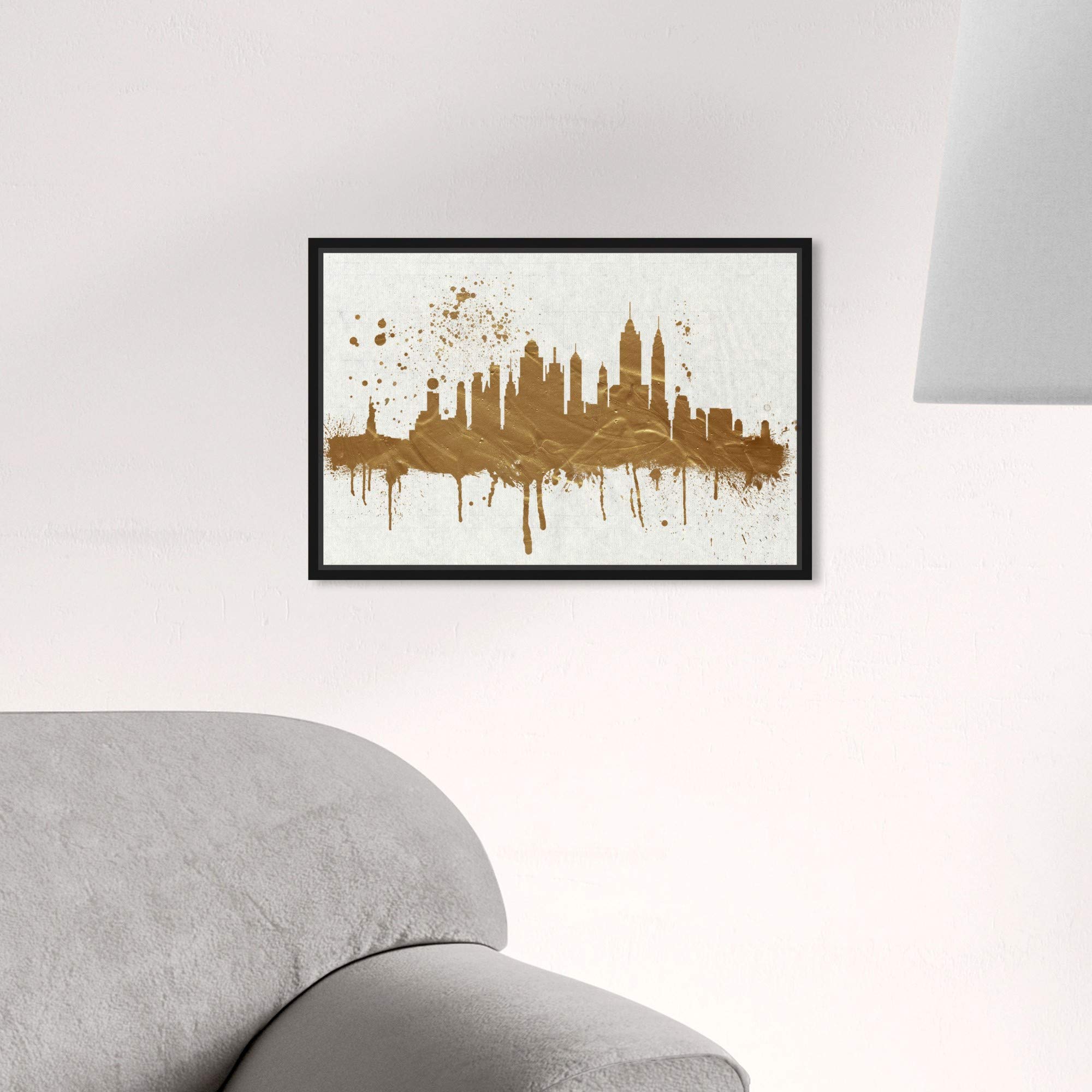 Gold NY Skyline Canvas Wall Art Prints - Modern Cityscape Decor for Living Room, Office & Bedroom