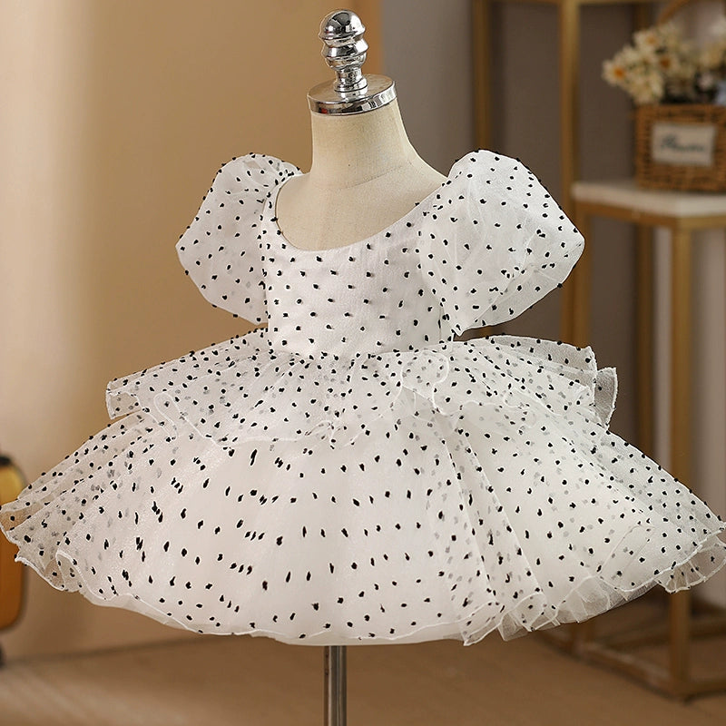 Elegant Baby Polka Dot Pageant Dresses | Toddler Puffy Sleeve Flower Girl Dresses for Weddings, Baptisms & Special Occasions