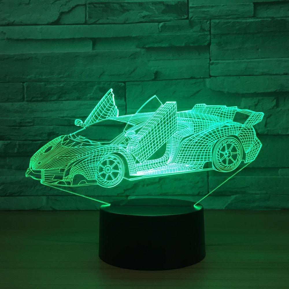 3D Racing Car Night Light - 7 Color Changing LED Illusion Lamp with Touch Switch, USB Powered, Acrylic ABS Base - Perfect for Kids' Room, Gaming Setup & Desk Decor (Bus Design)