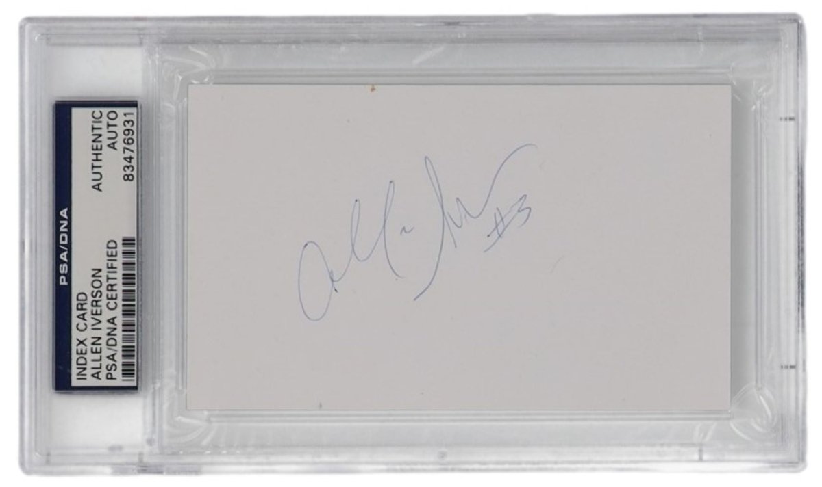 Authentic Allen Iverson Philadelphia 76ers Signed Rookie Index Card PSA/DNA Certified - Rare Collectible for Basketball Fans, Sports Memorabilia Display & Investment