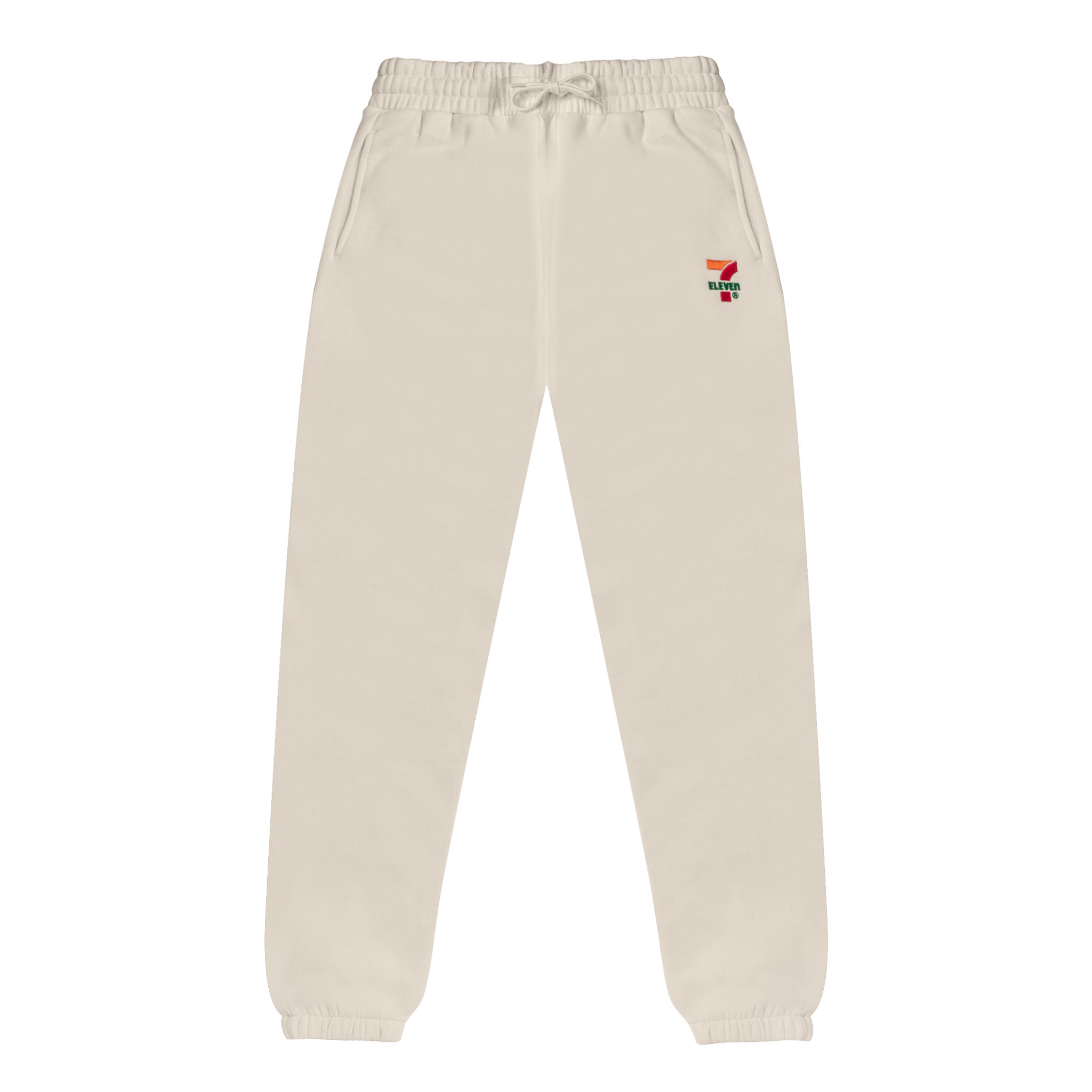 7 Eleven® Embroidered Sweatpants for Men & Women - Soft Cotton Jogger Pants with Elastic Waistband, Off White - Perfect for Lounge Wear, Gym, and Casual Outfits