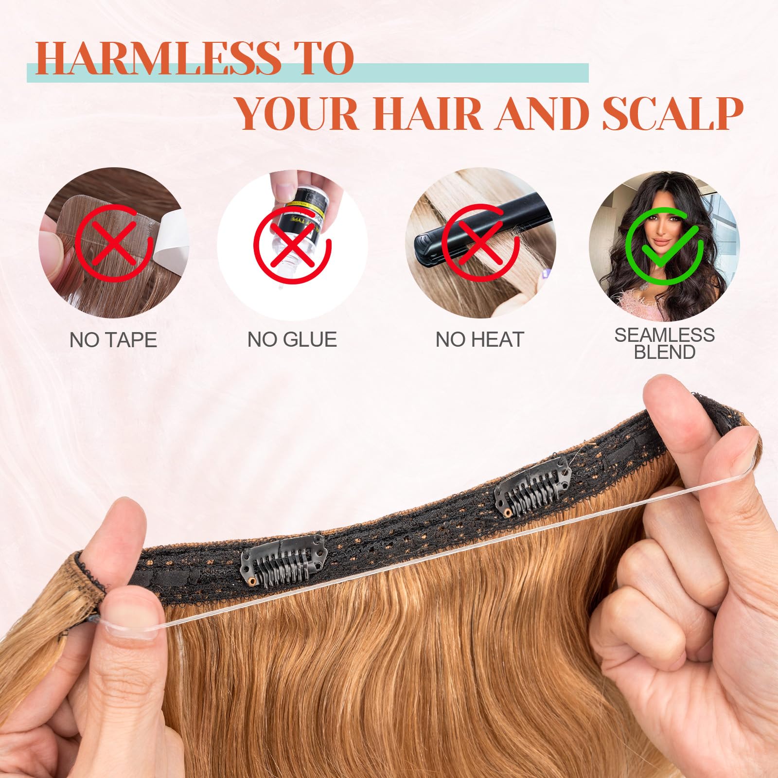 Benehair Halo Hair Extensions 100% Real Human Hair - Blonde, Wavy, Curly Halo Hair Extensions with Wire Support (65g/16inch, Dark Blonde) | Perfect for Daily Wear, Parties, Weddings & Special Occasions