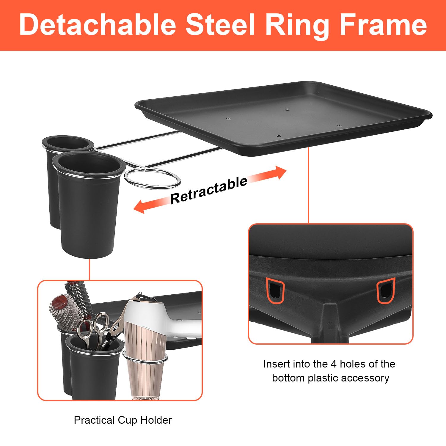 Adjustable Height Salon Tray Cart on Wheels - Aluminum Rolling Tattoo Tray with Storage Platform | Mobile Service Cart for Salon, Spa, Tattoo & Dental Use | Perfect for Styling Tools, Tattoo Supplies & Dental Equipment Organization