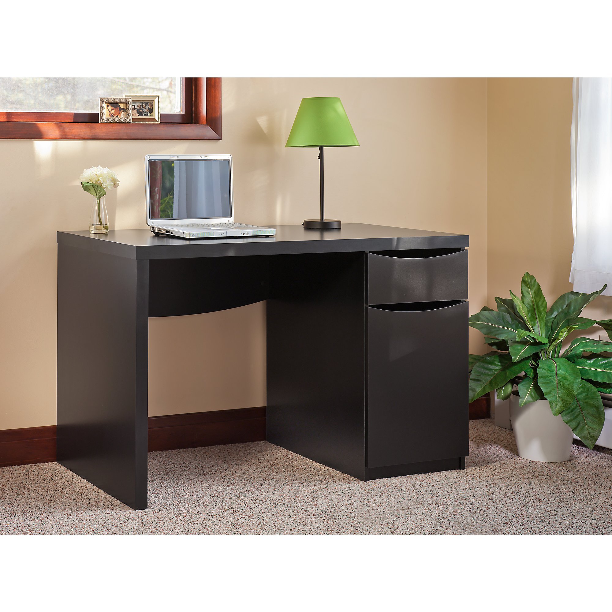 Bush Furniture Montrese Computer Desk in Classic Black - Home Office Desk for Work & Study, Compact Writing Desk for Small Spaces