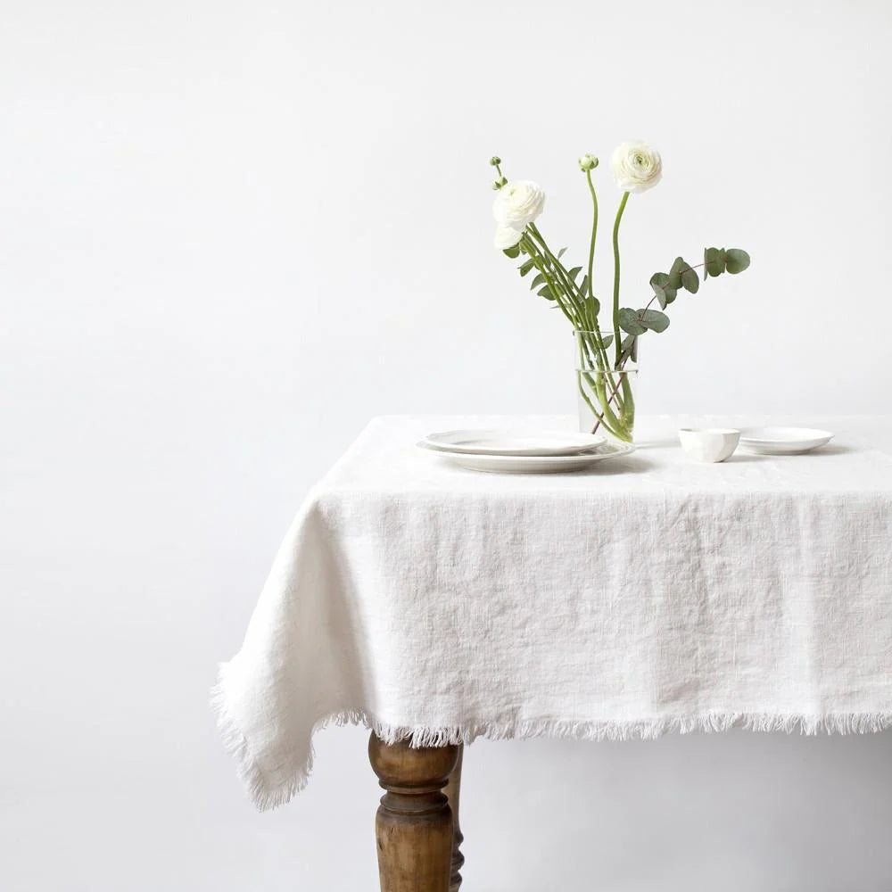 Premium Linen Fringed Tablecloth - Warm White | Elegant Dining Decor for Weddings, Parties & Home Decor