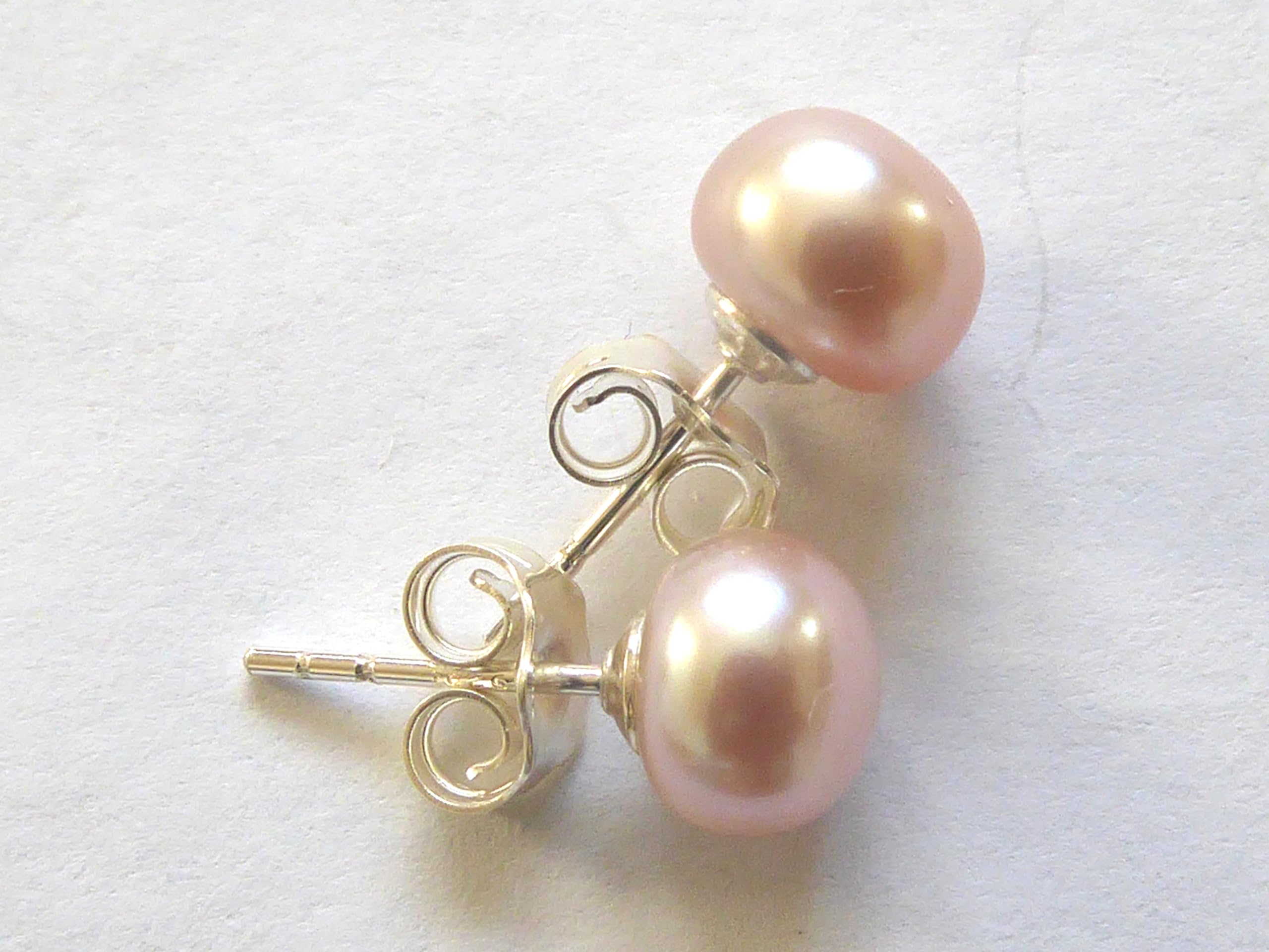Bovira Natural Freshwater Rose Pearl Handmade Stud Earrings - Genuine Real Pearls Jewelry Gift for Women, Birthday, Anniversary, Wedding, Valentine's Day