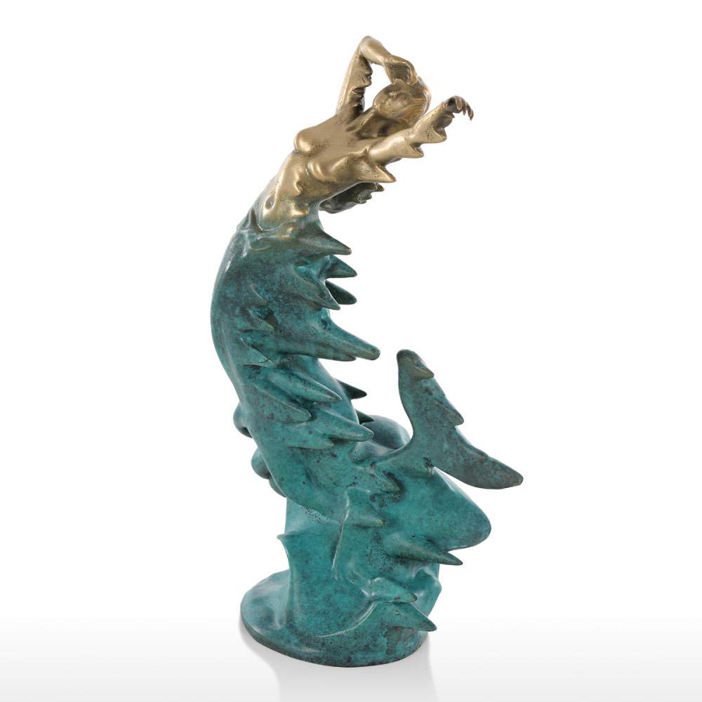 Unique Bronze Mermaid Sculpture Statue - Handcrafted Home Decor Figurine for Desktop, Bookshelf, Office & Living Room | Perfect Gift Idea for Mermaid Lovers & Beach Theme Decor