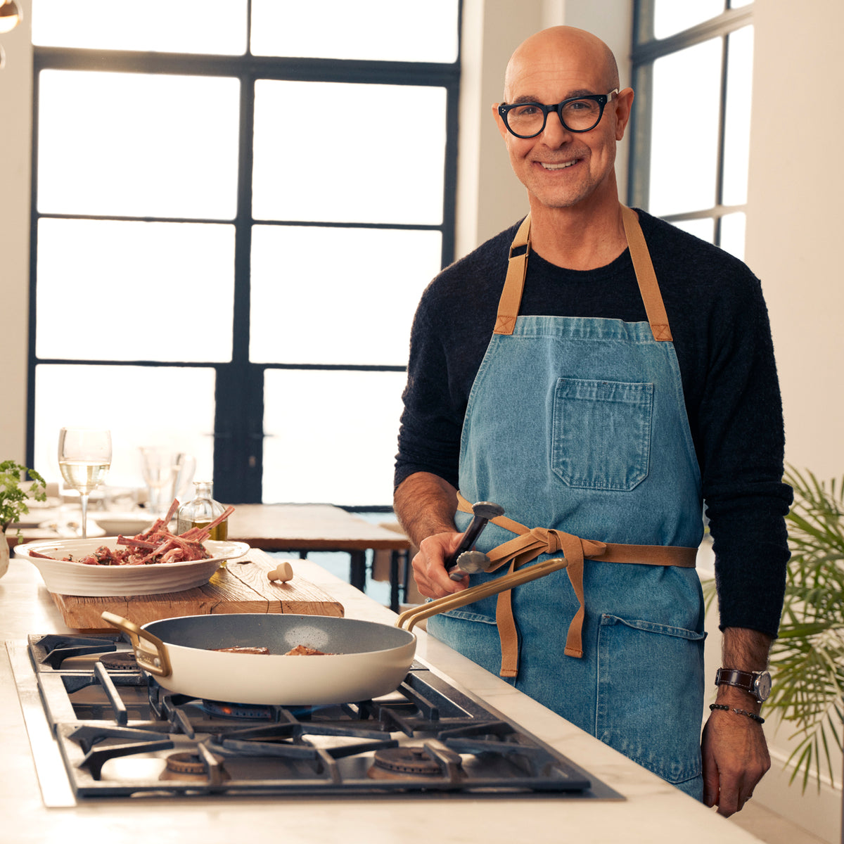 Stanley Tucci™ Ceramic Nonstick 6.5 Quart Essential Stanley Pan - Carrara White | Durable & Eco-Friendly Cookware for Sauteing, Frying & Baking | Perfect for Home Chefs & Healthy Cooking