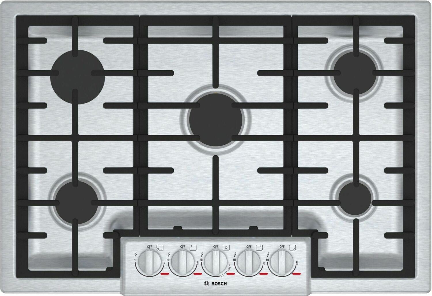 Bosch NGMP056UC Benchmark 30-Inch 5-Burner Gas Cooktop with Stainless Steel Finish - Perfect for Home Kitchens & Professional Cooking