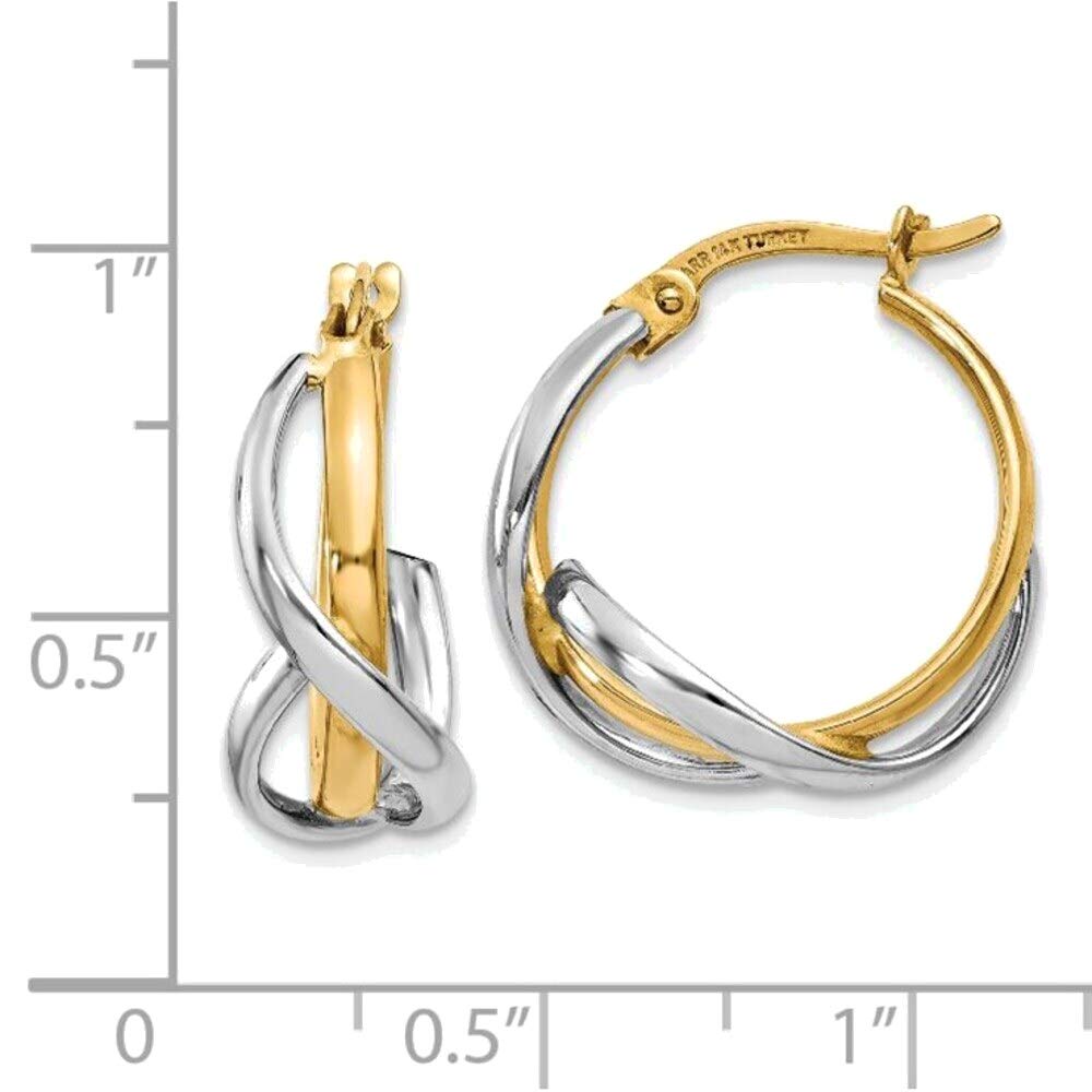 14K Yellow & White Gold Two-Tone Polished Twisted Hoop Earrings for Women - Perfect for Weddings, Parties & Everyday Elegance