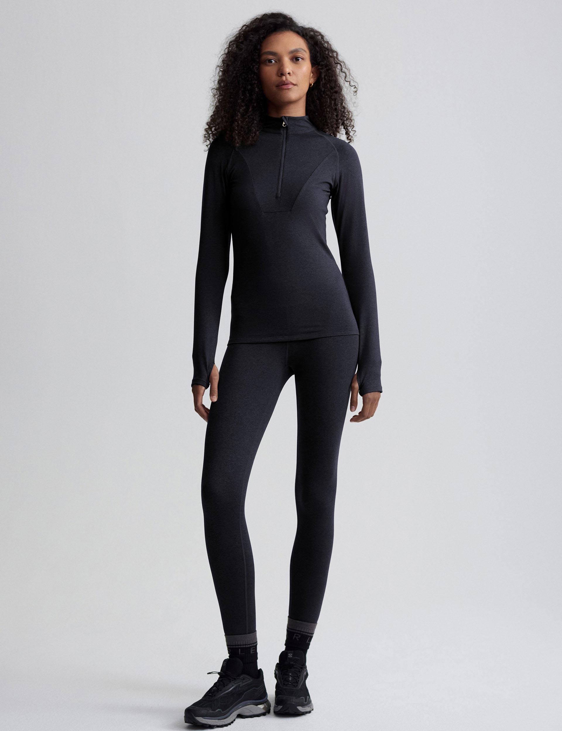 Always Warm Half Zip Base Layer Top - Black Marl | Thermal Underwear for Men & Women | Perfect for Hiking, Skiing & Winter Sports