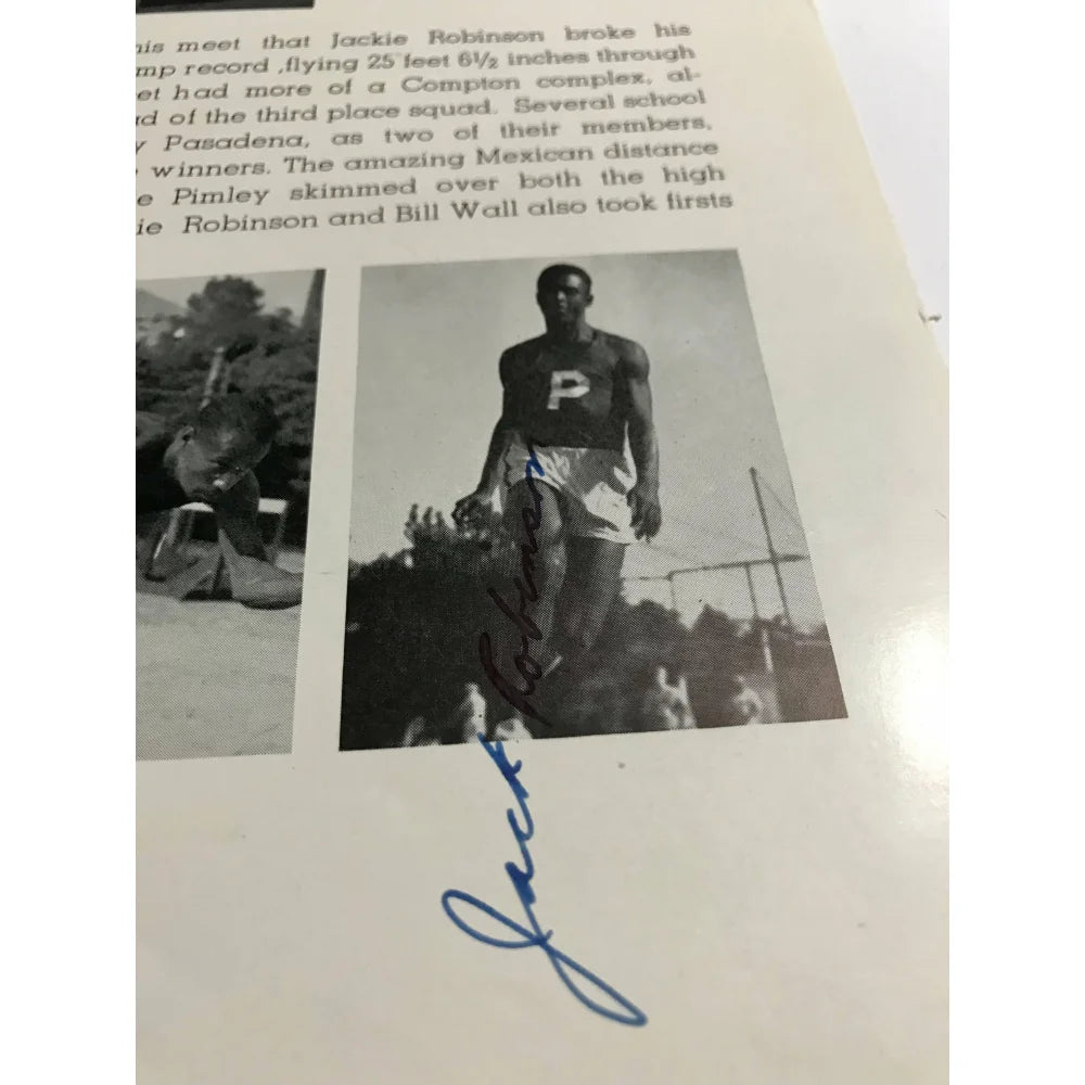 Authentic Jackie Robinson Signed Track & Field Yearbook Page with JSA COA - Rare Pre-Dodgers Baseball Memorabilia - Perfect for Sports Collectors & History Enthusiasts