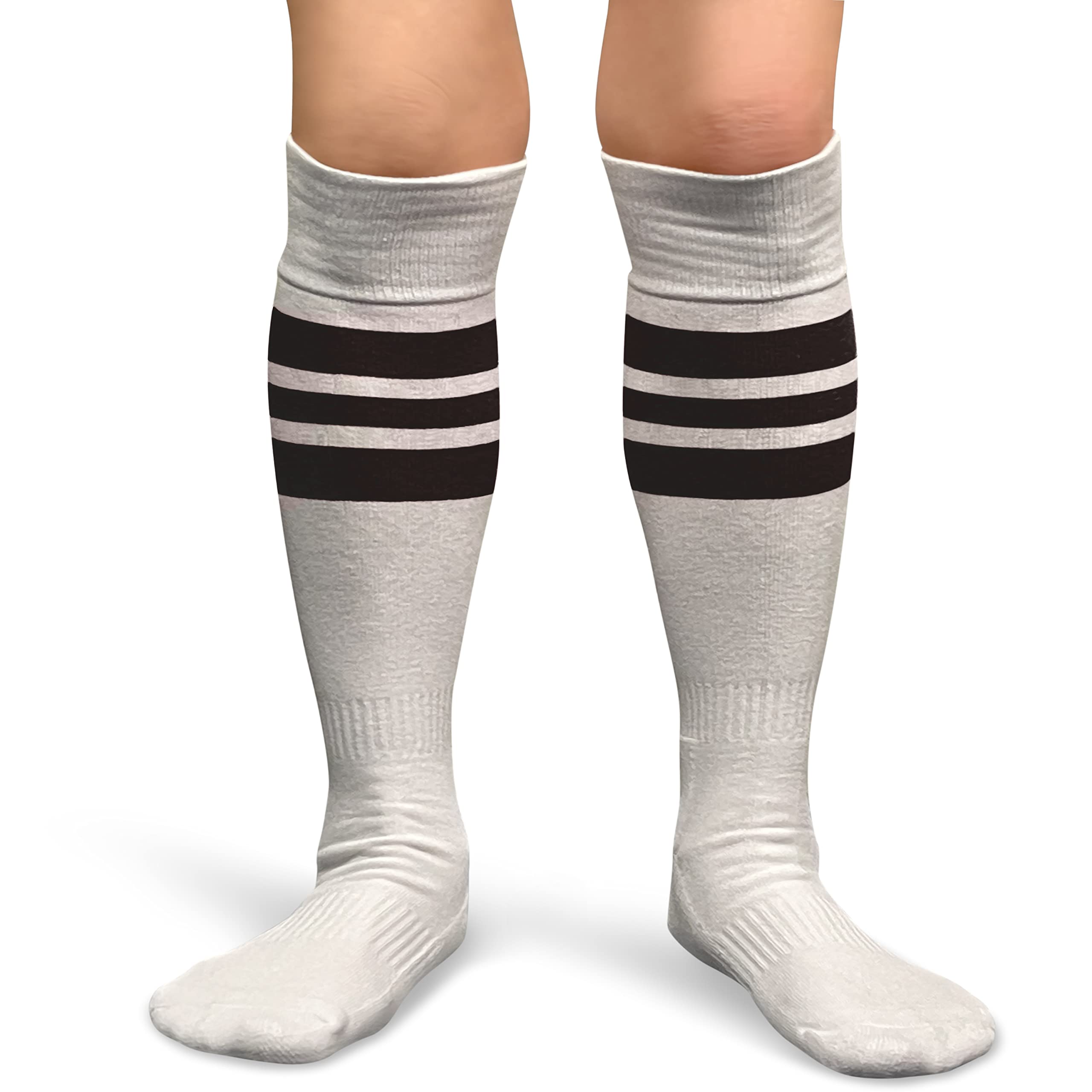 COUVER Striped White Knee High Sports Socks for Softball, Running & Athletic Performance – Perfect for Games, Training & Active Lifestyles