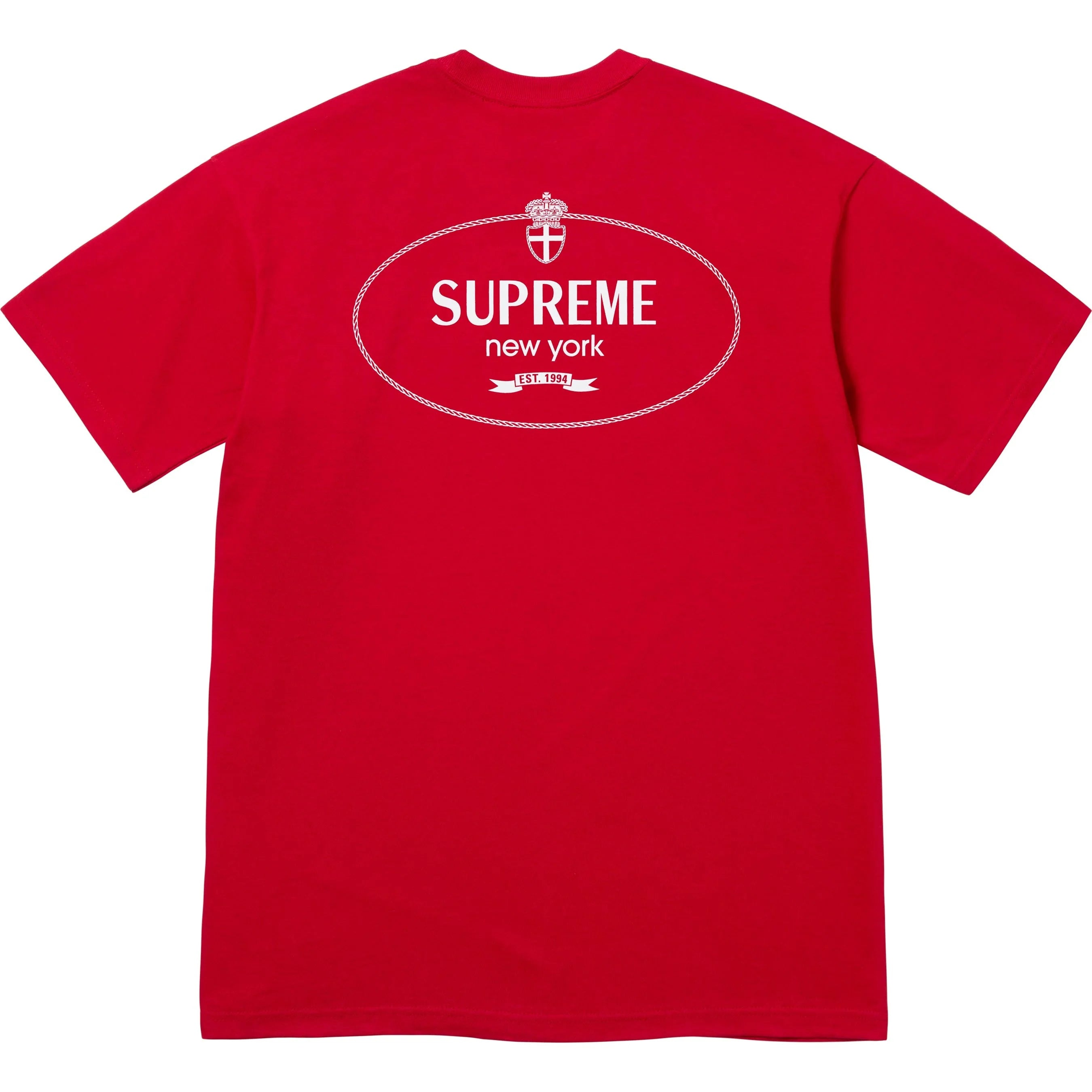 Supreme Crest Logo T-Shirt - Red Cotton Short Sleeve Tee for Men | Streetwear Fashion, Casual Wear & Hip Hop Style