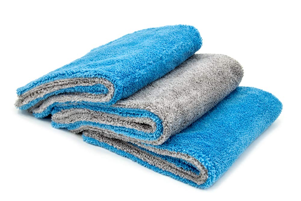 Autofiber Royal Plush Double Pile Microfiber Detailing Towel - 3 Pack (16x16 Inch, 700 GSM) | Ultra Soft Car Detailing Cloth for Waxing, Polishing & Interior Cleaning | Blue/Gray Microfiber Towels for Auto Detailing & Household Use