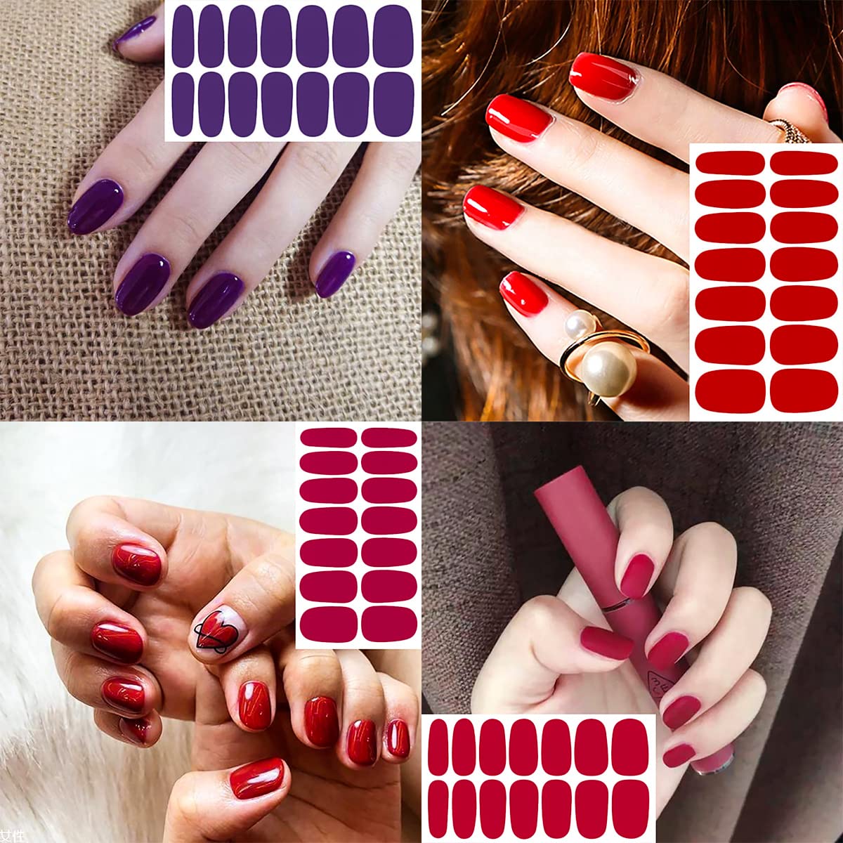 JERCLITY 24 Sheets Glitter Solid Color Nail Polish Strips - Self-Adhesive Nail Wraps with Nail File - Easy Nail Art Stickers for Women - Perfect for Parties, Weddings & Daily Manicures