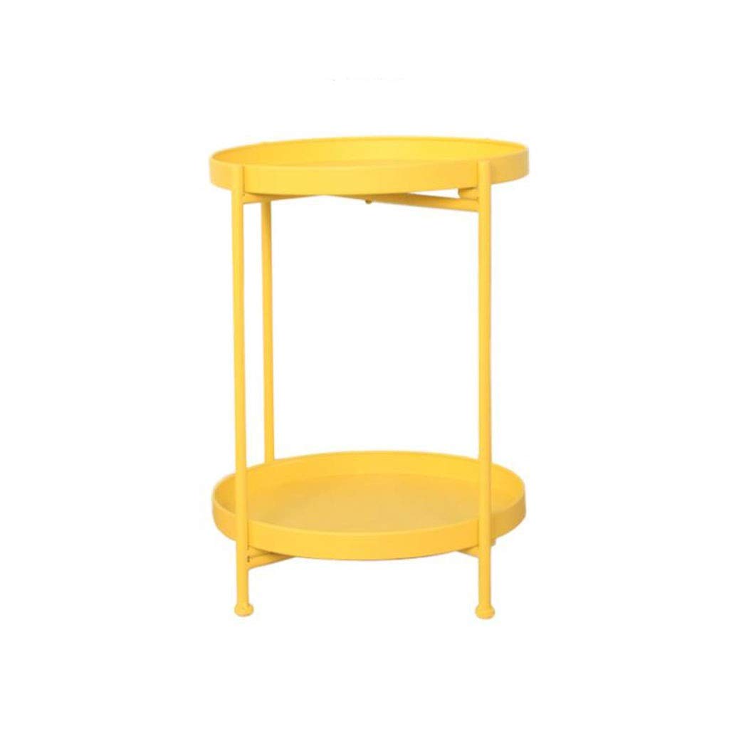 2-Tier Round Metal End Table with Detachable Tray - Nightstand, Side Table, Coffee Table for Living Room & Bedroom - Yellow | Perfect for Small Spaces, Dorm Rooms & Apartment Decor