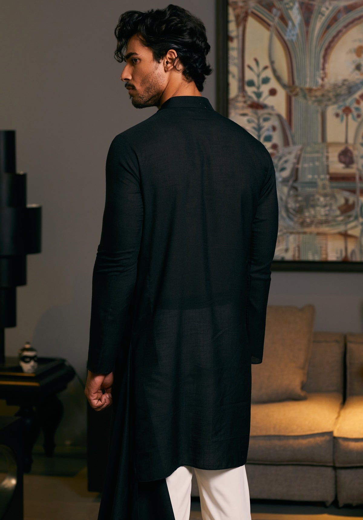 Stylish Black Blended Goe Dragon Kurta Set for Men - Traditional Indian Ethnic Wear for Festivals, Weddings & Special Occasions