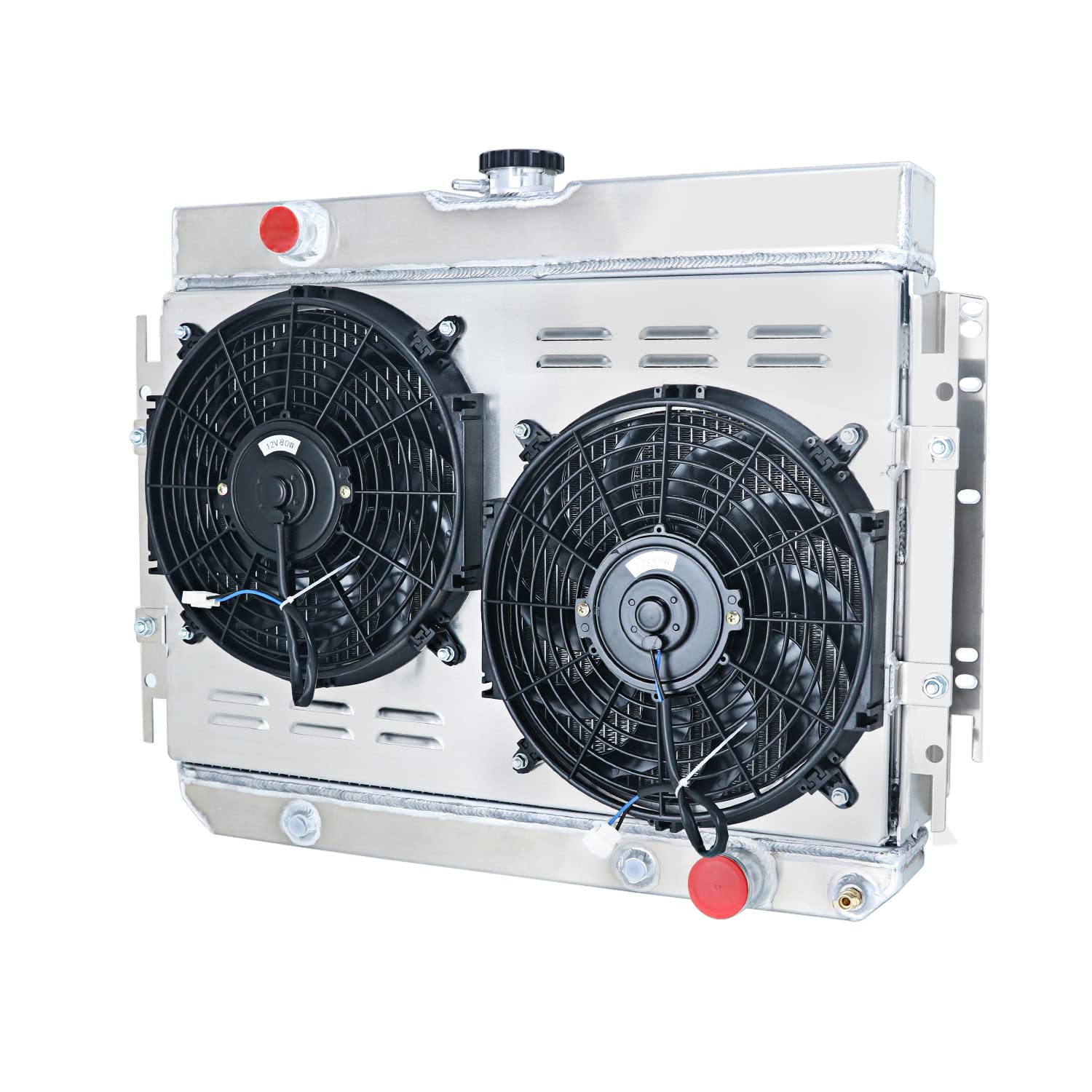 4 Row Aluminum Radiator for 1959-1968 Chevy Bel Air, Biscayne, Caprice, Chevelle, El Camino, Impala, Kingswood - Fits 3.2L, 3.8L, 4.1L L6 & 4.6L, 5.0L, 5.7L V8 Engines - Complete Kit with Shroud, Fan & Relay - Perfect for Classic Car Restoration & Hot Rod Upgrades