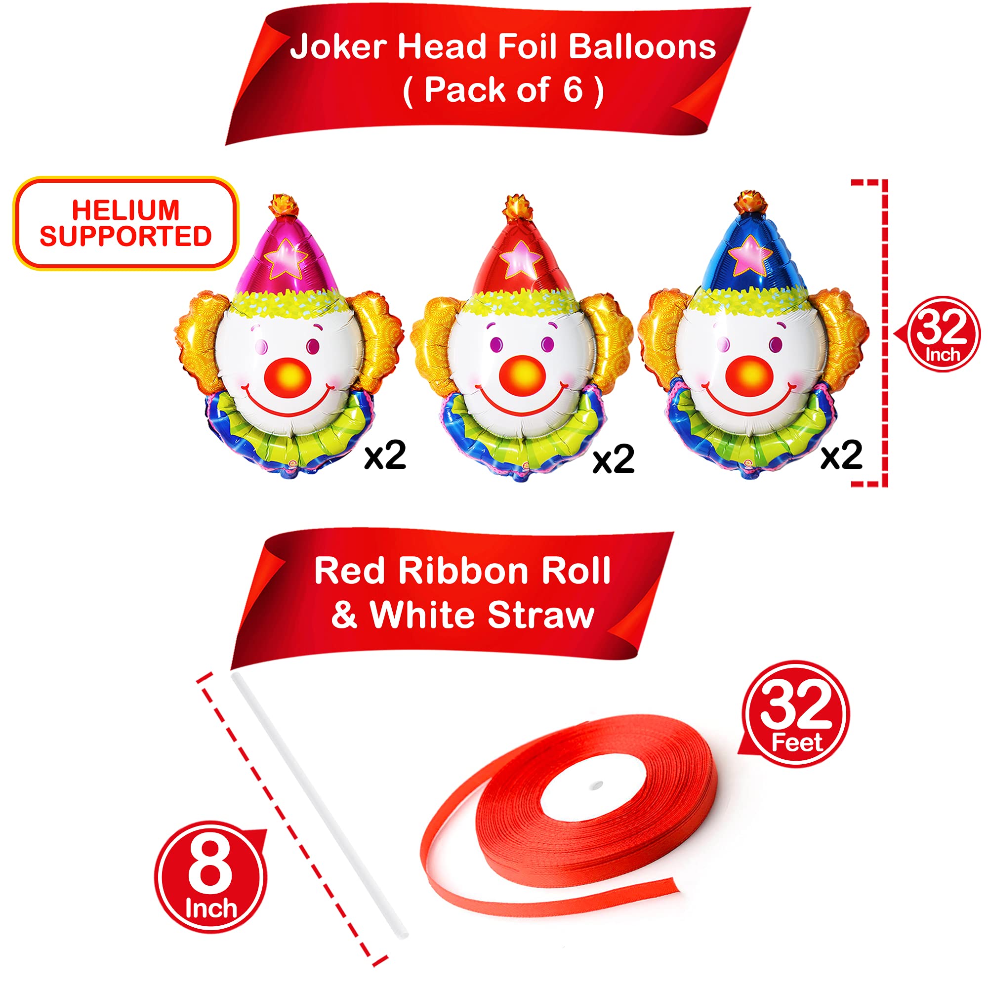 KatchOn 32 Inch Large Clown Balloons Set - Pack of 6 | Giant Carnival Balloons for Clown & Circus Theme Party Decorations | Perfect for Birthday Parties, Baby Showers, and Halloween Events