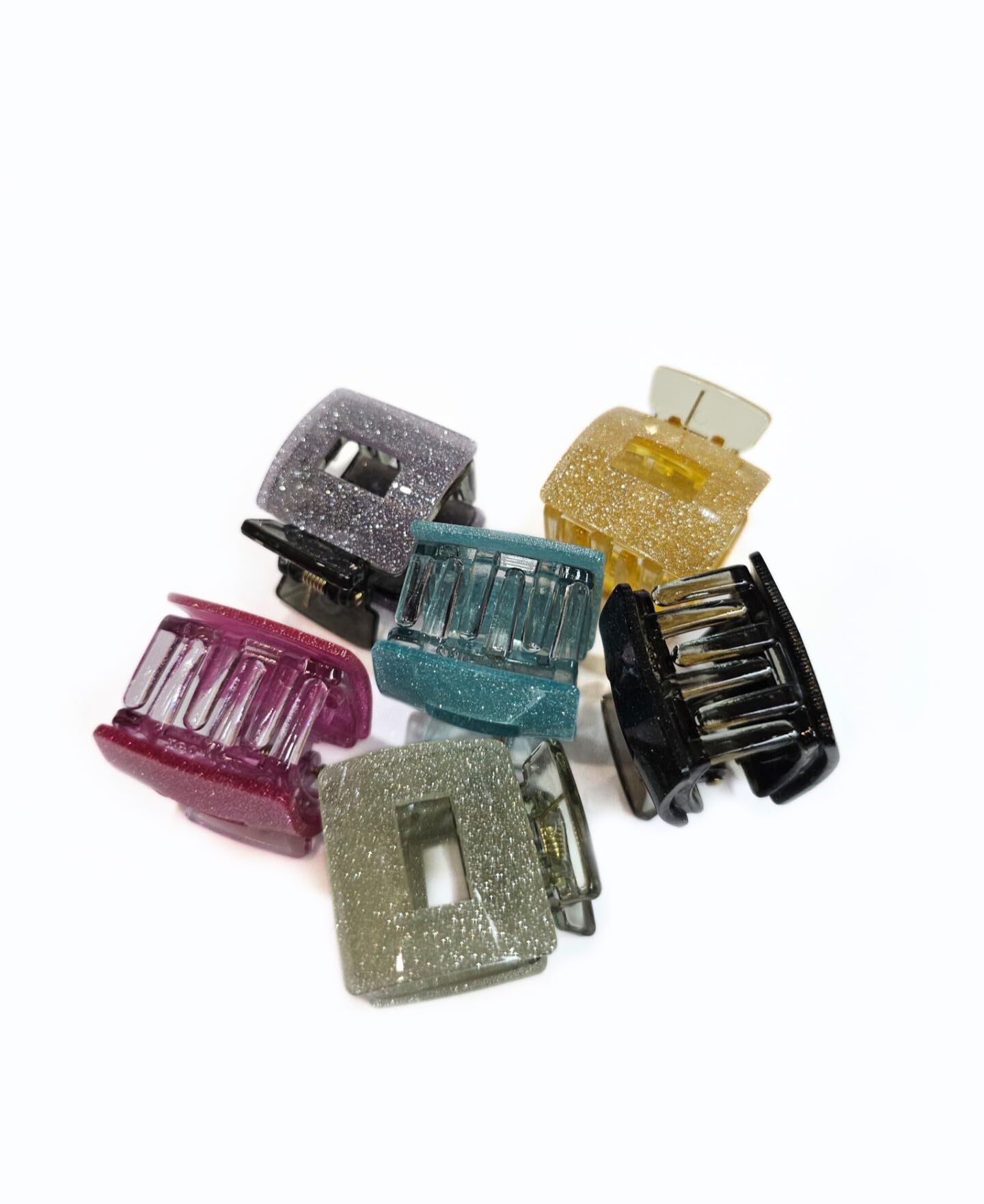 Glitter Hair Clips for Women - Square Claw Clips for Medium Thick Hair (6 Pack) - Perfect for Parties & Daily Styling