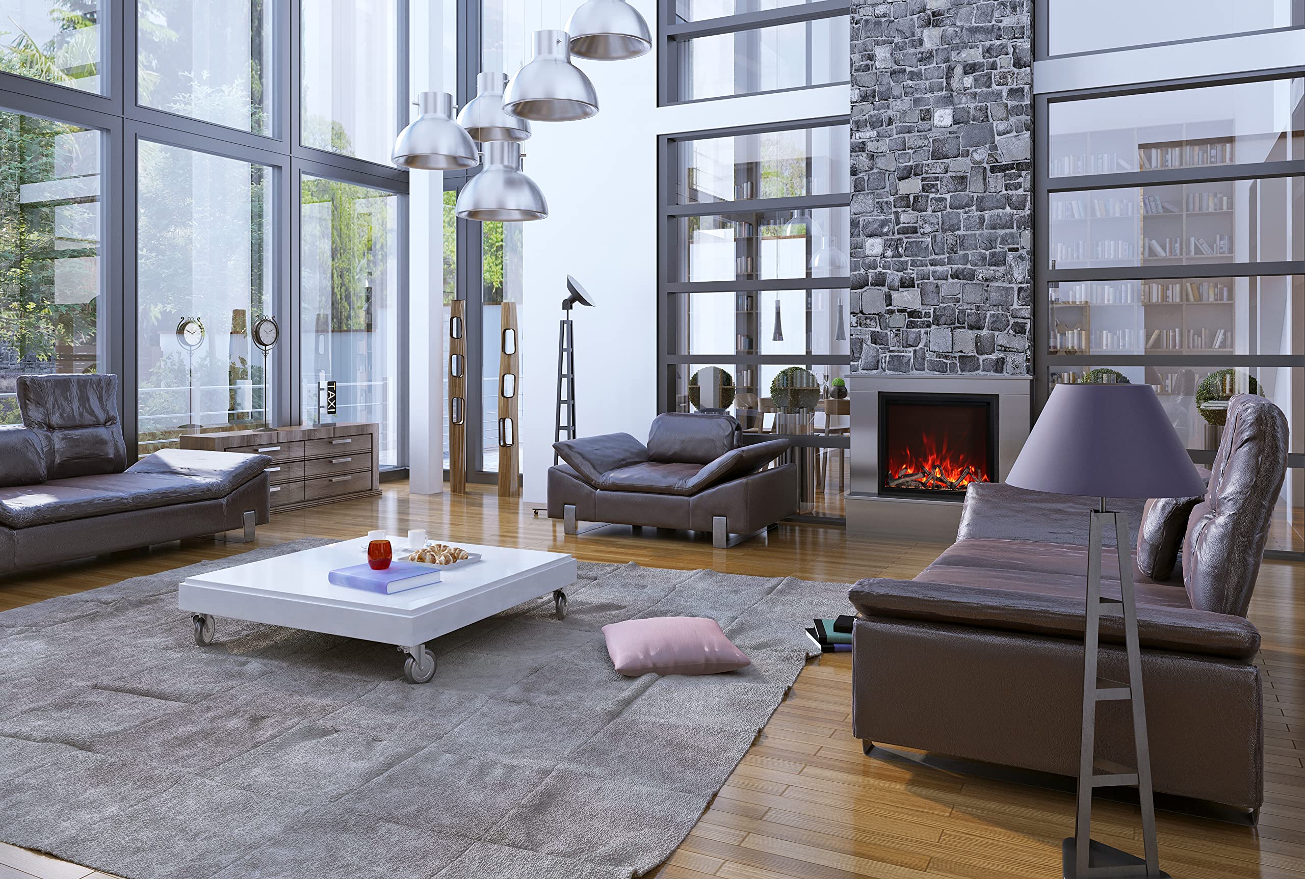 TRD-48 Electric Fireplace Heater with Realistic Flame Effect - 48 Inch Wall Mounted or Freestanding Indoor Fireplace for Living Room, Bedroom & Office - Energy Efficient & Safe Heating Solution