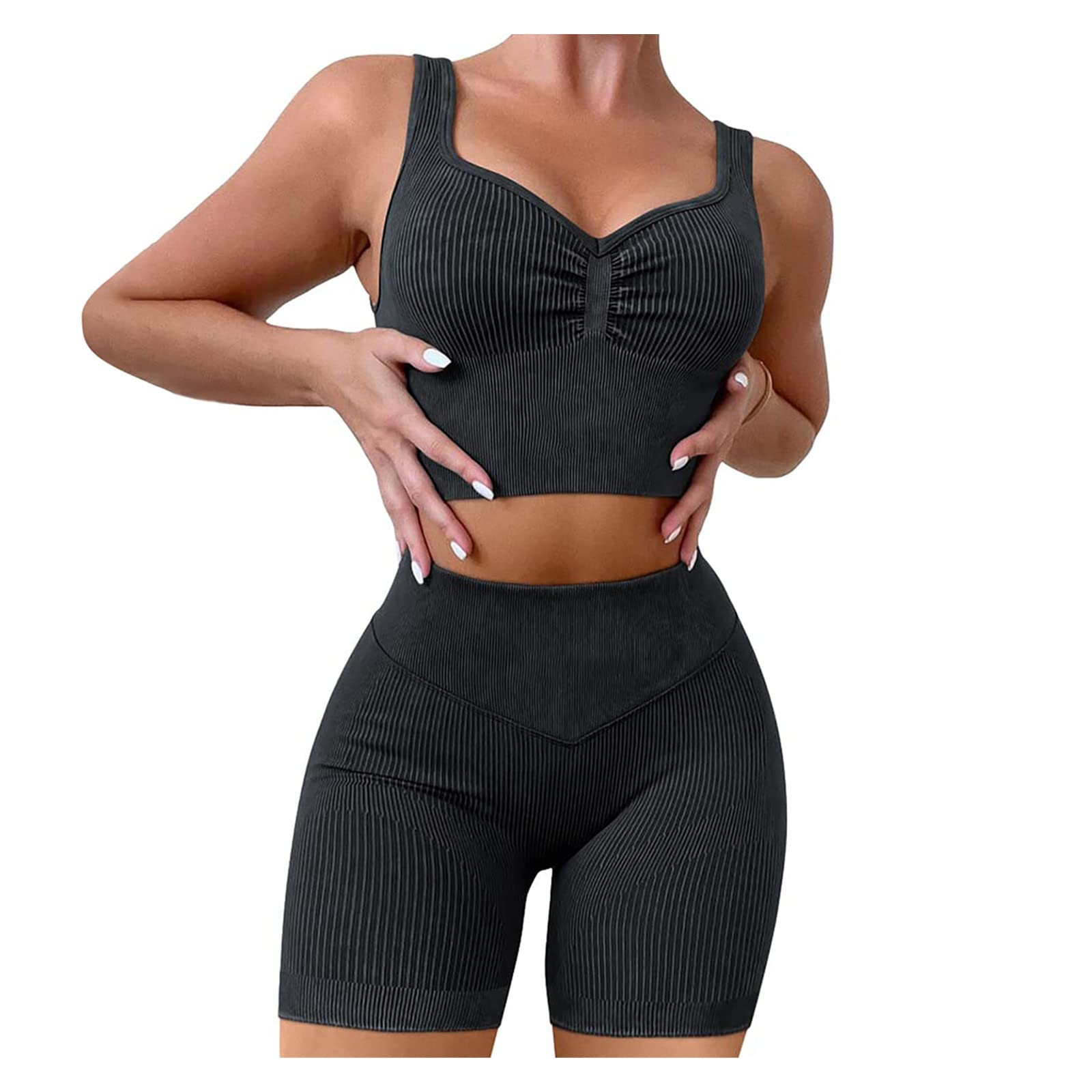 Ctreela Women's 2-Piece Outfits - Cami Crop Top & High Waist Shorts Set for Jogging, Yoga, Running, Gym Workouts - Comfortable Tracksuit for Casual Wear & Sports Activities