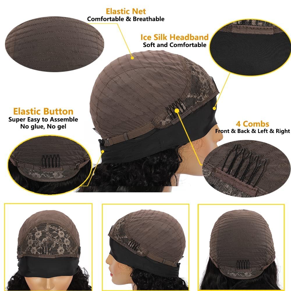 Glueless Headband Wigs for Black Women - 100% Brazilian Virgin Human Hair, Body Wave, 150% Density Machine Made Headband Wig | Perfect for Daily Wear, Parties & Protective Styling