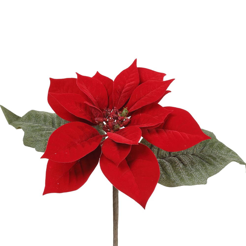 24 Pack Red Velvet Artificial Poinsettia Flower Stems - Christmas Decorations for Home, Office, Party & Holiday Centerpieces