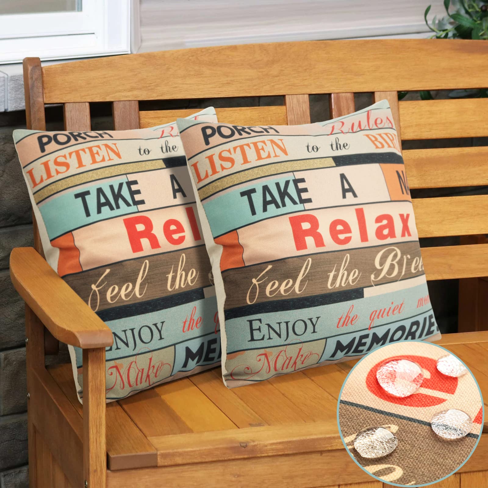 Waterproof Outdoor Pillow Covers 18x18 Pack of 2 - Farmhouse Decor for Patio Furniture