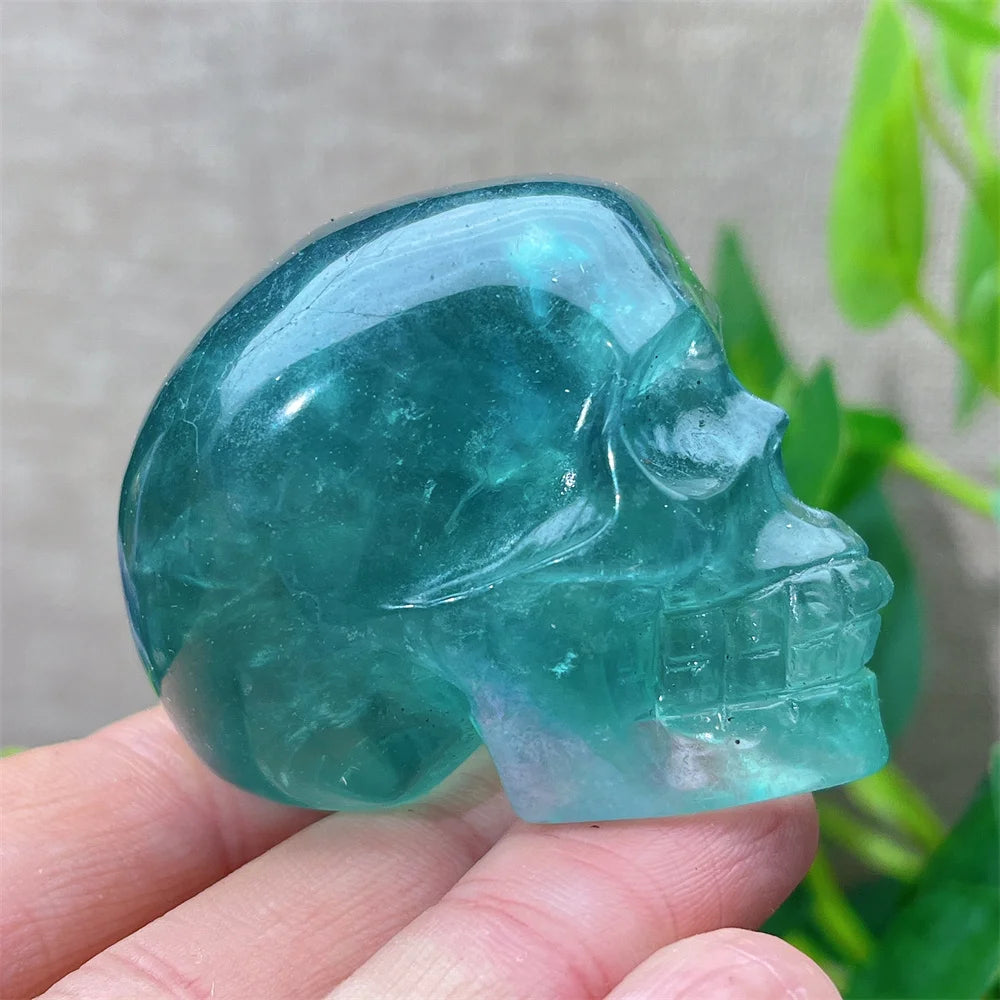 Natural Green and Purple Fluorite Crystal Skull Carving - Healing Stone, Quartz Mineral Gemstone for Spiritual Crafts, Home Decor, Meditation & Energy Work