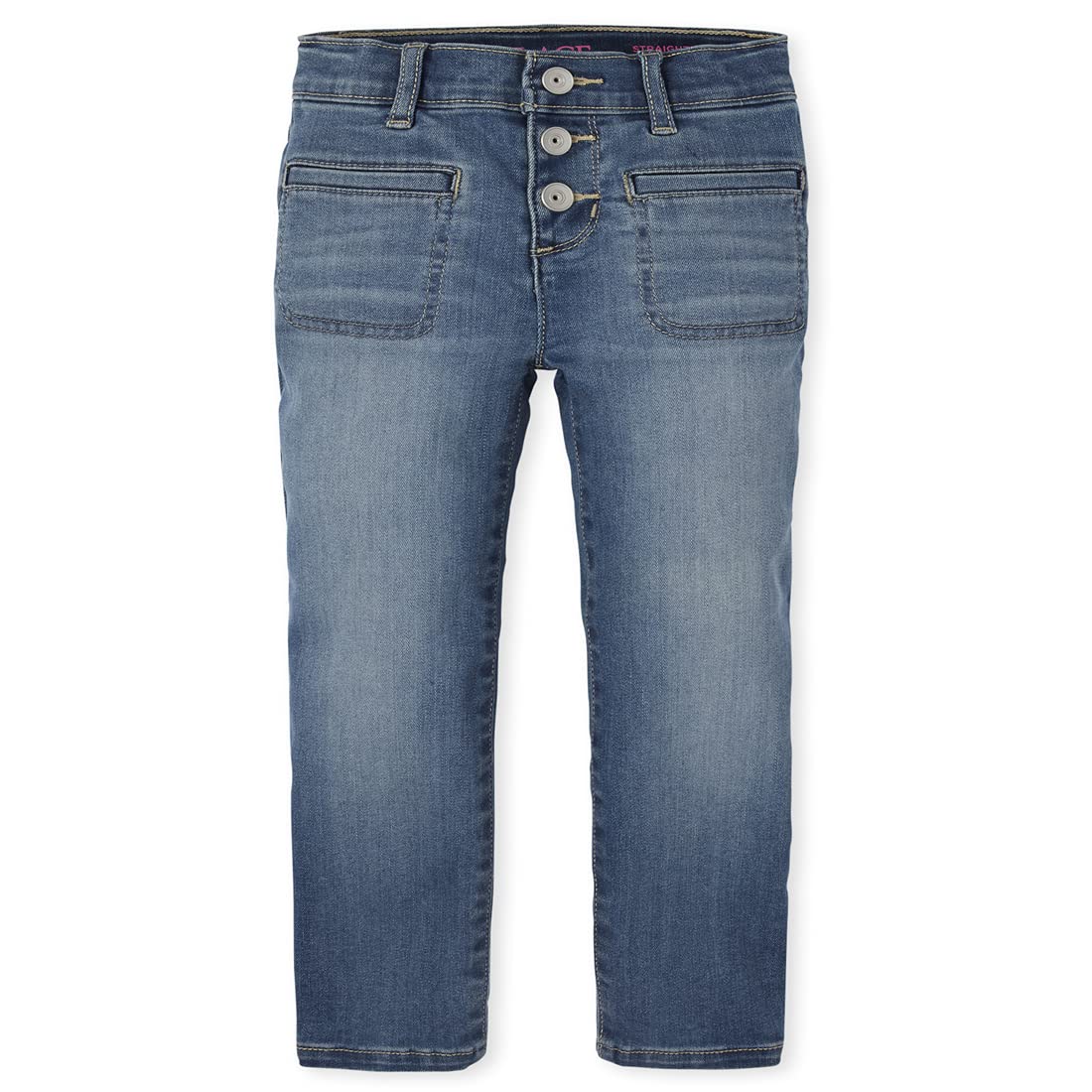 The Children's Place Girls' Button Front Straight Jeans - Classic Denim Pants for School, Play & Everyday Wear