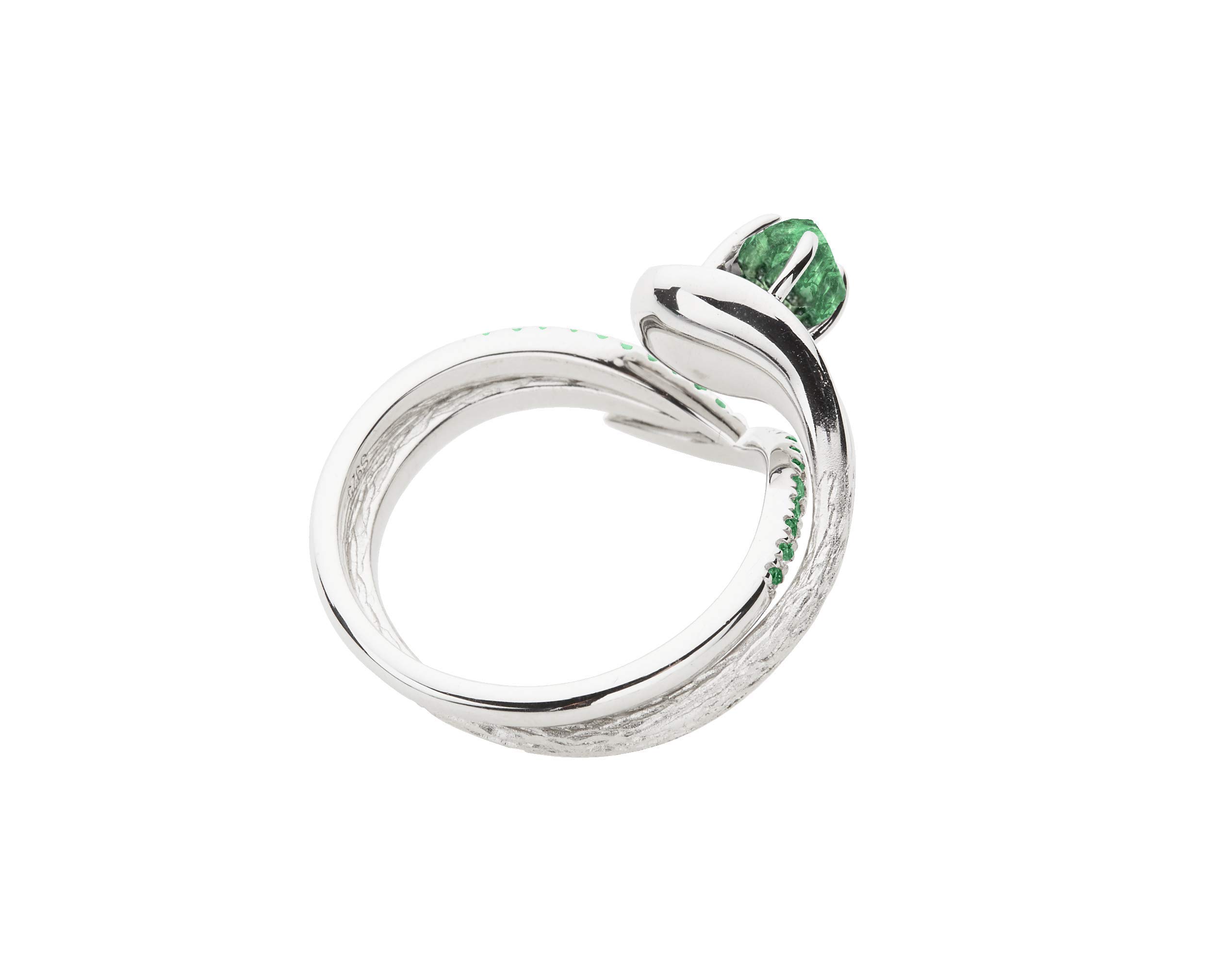 Majade 14K White Gold Raw Emerald Wedding Ring Set - Handmade Nature-Inspired Twig & Flower Design Bridal Ring Set for Engagement & Wedding - Perfect for Boho, Vintage, and Nature-Themed Ceremonies