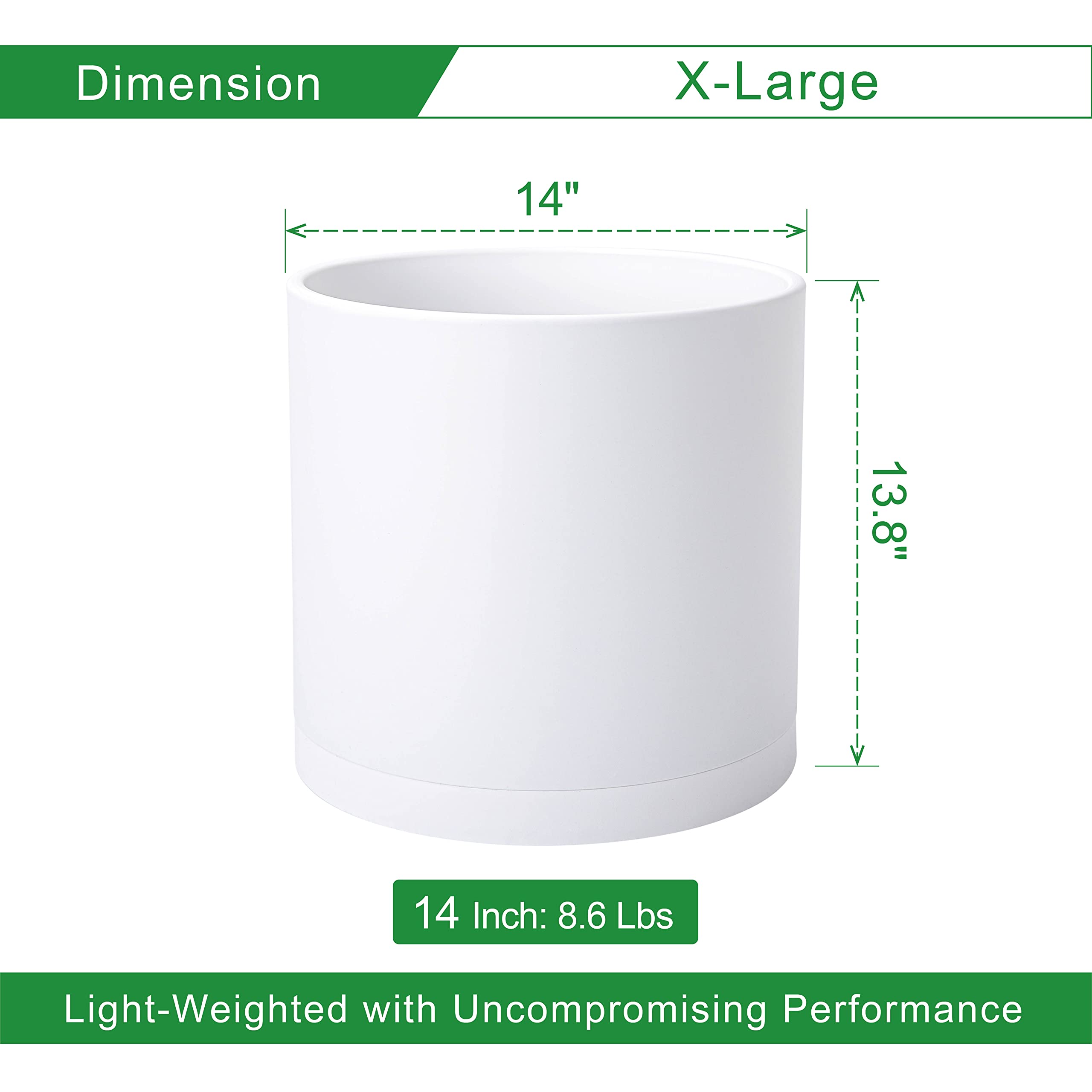 14 Inch White Plastic Planter Pots with Drainage Hole & Saucer - D'vine Dev Flower Pots for Indoor Outdoor Plants - Perfect for Home Garden, Patio, Balcony Decor