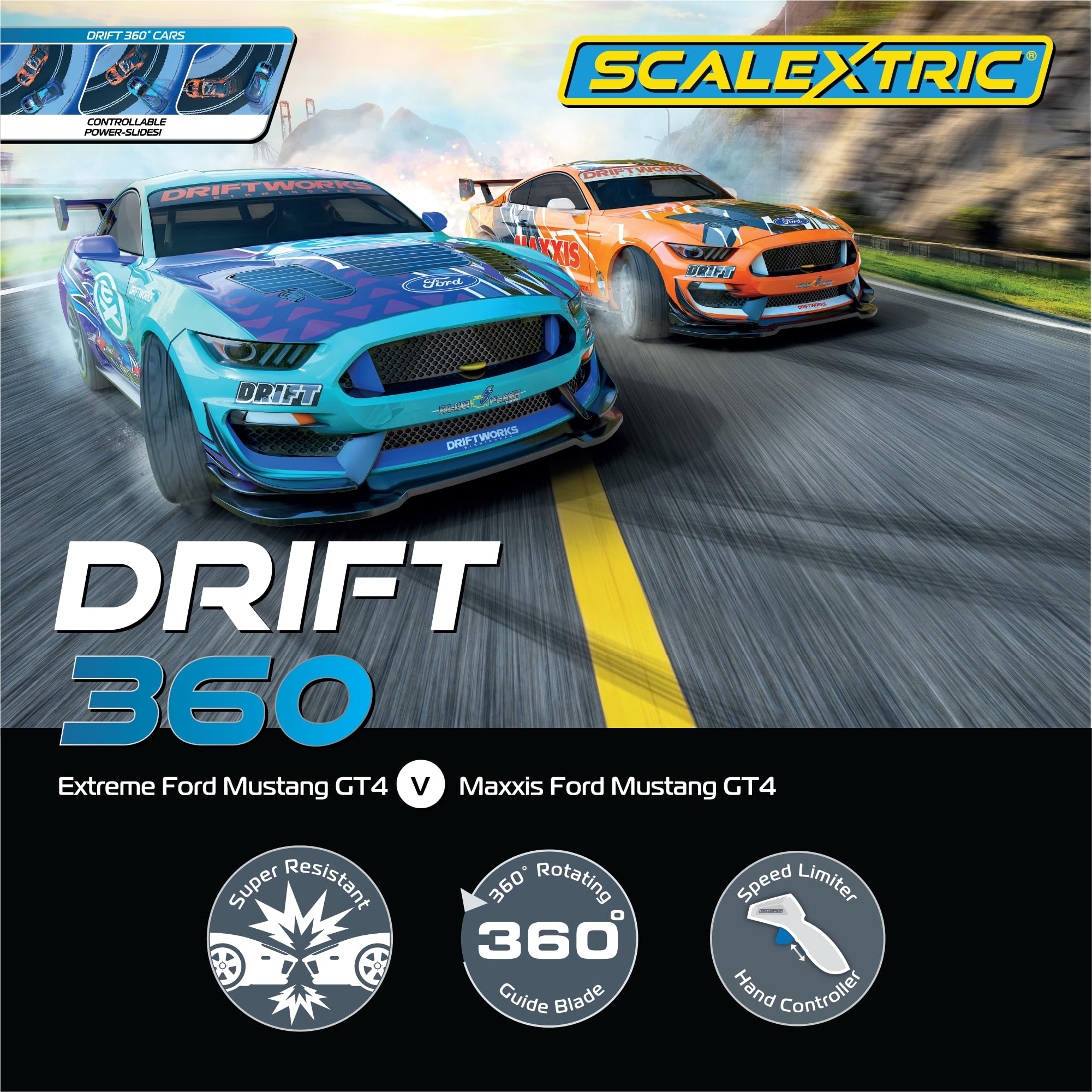 Scalextric C1421M Drift 360 Race Set - 1:32 Scale Electric Slot Car Track with Mains Power, Racing Toys for Adults & Kids (Ages 8+), Perfect for Birthday Gifts, Family Game Nights & Competitive Racing Fun