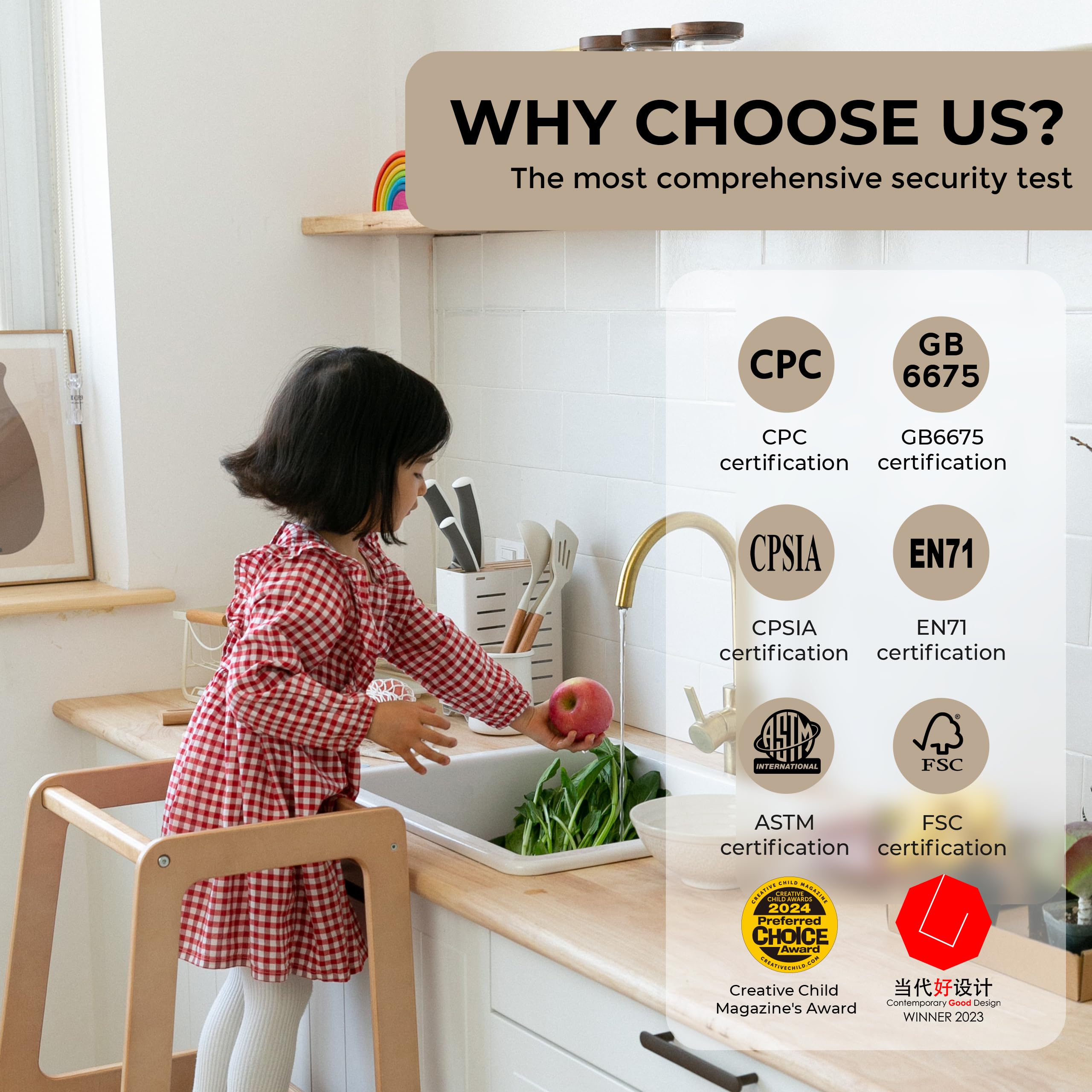 Best Adjustable Wooden Toddler Tower Stool for Kitchen - 2023 Contemporary Good Design Winner - Montessori Learning Step Stool for Kids - Perfect for Baking, Cooking & Countertop Activities