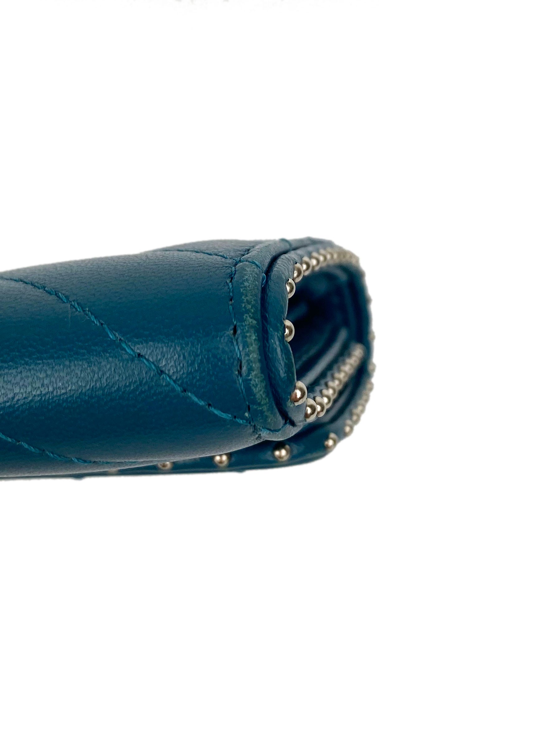 Chanel Teal Chevron Studded Wallet for Women - Luxury Designer Leather Card Holder with Studded Details - Perfect for Everyday Use, Travel & Gifting