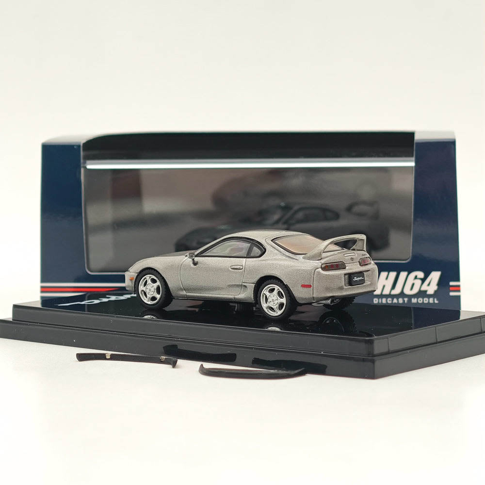 1/64 Toyota Supra RZ JZA80 Diecast Model Car with Active Spoiler - Silver HJ642042S - Hobby Japan Collectible for Car Enthusiasts & Display Showcase
