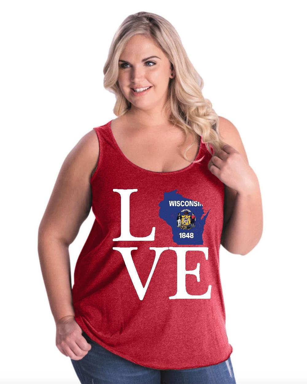 Love Wisconsin State Flag Women's Plus Size Tank Top - Comfortable & Stylish Traveler's Gift for Casual Wear & Outdoor Adventures