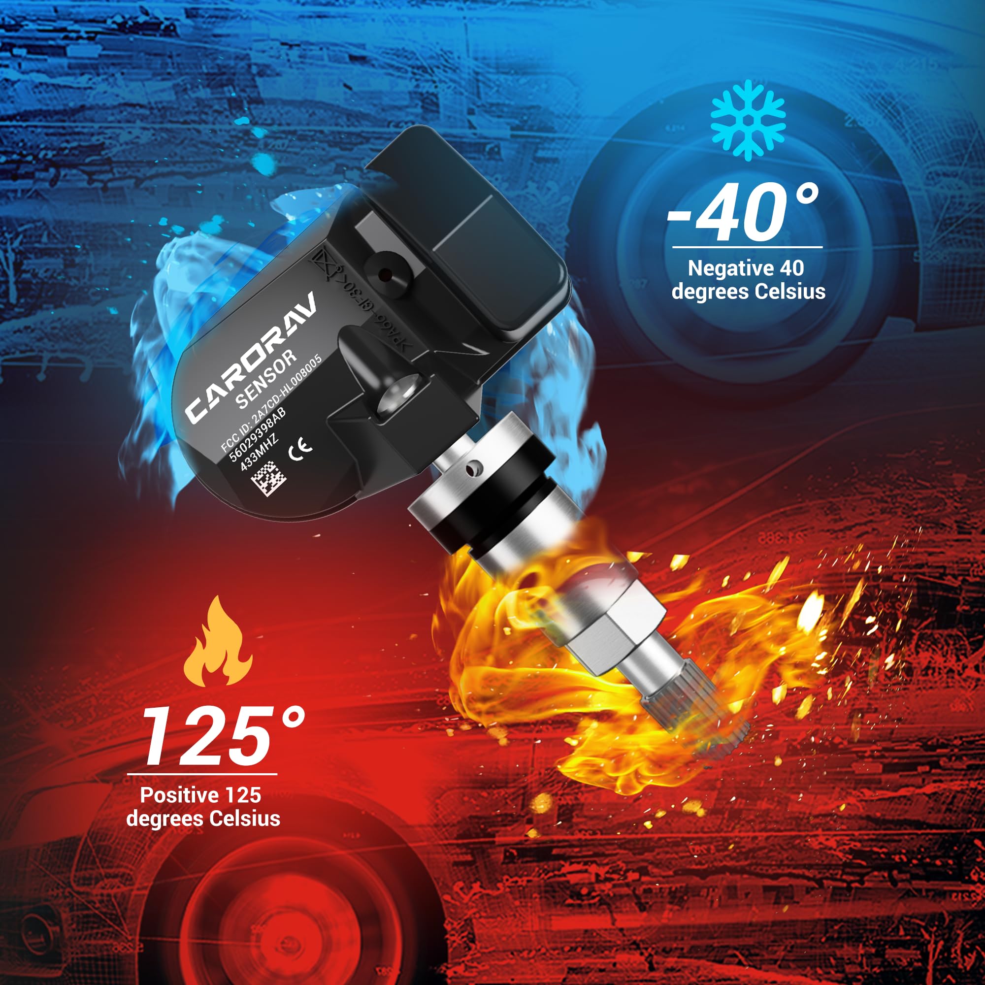 4-Pack 433MHz TPMS Sensor Replacement for Chrysler Jeep Dodge Ram - OE Compatible with #56029398AB 68142397AA 68241067AA 68241067AB | Tire Pressure Monitoring System for Safer Driving & Better Fuel Efficiency