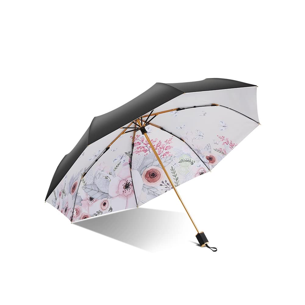 FFLJT Compact Folding Sun & Rain Umbrella for Women - UV Protection, Lightweight, Portable - Perfect for Beach, Travel, and Outdoor Activities