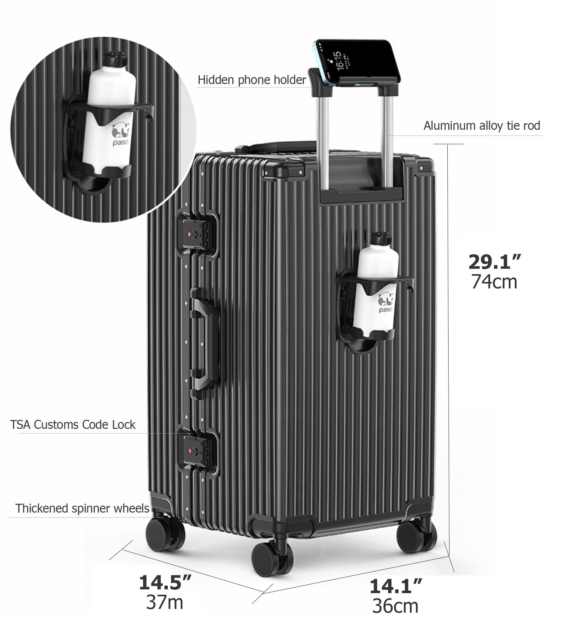 Feilario 29-Inch Aluminum Frame Hardside Spinner Luggage - Large Checked Suitcase with Removable Wheels, Zipperless Design, Cup Holder & Phone Holder - Perfect for Business Travel, Family Vacations & International Trips