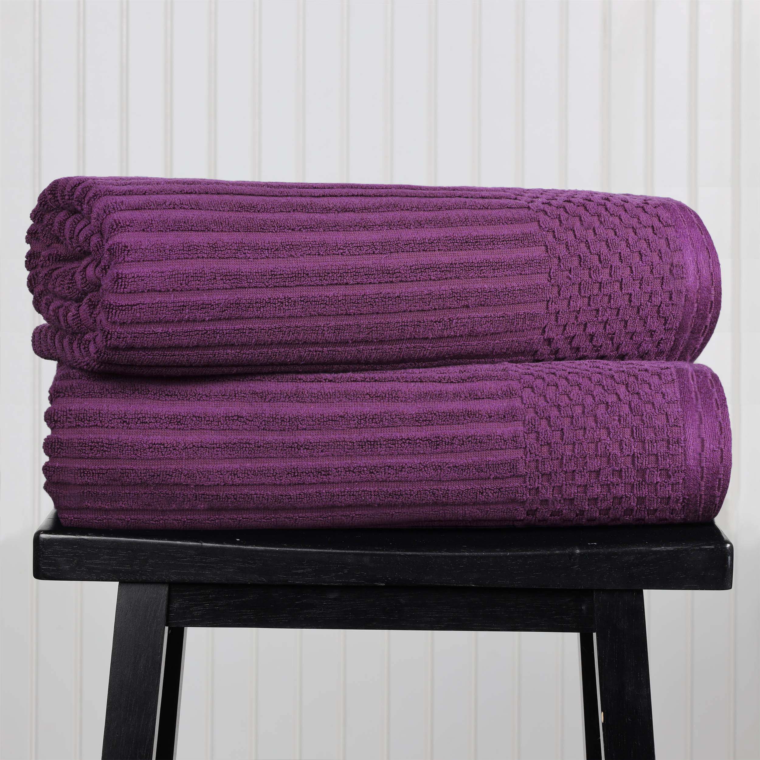 Premium Cotton Ribbed Textured Bath Towel Set - Ultra Absorbent 2-Piece Bath Sheet Set for Spa, Beach & Luxury Bathroom Use