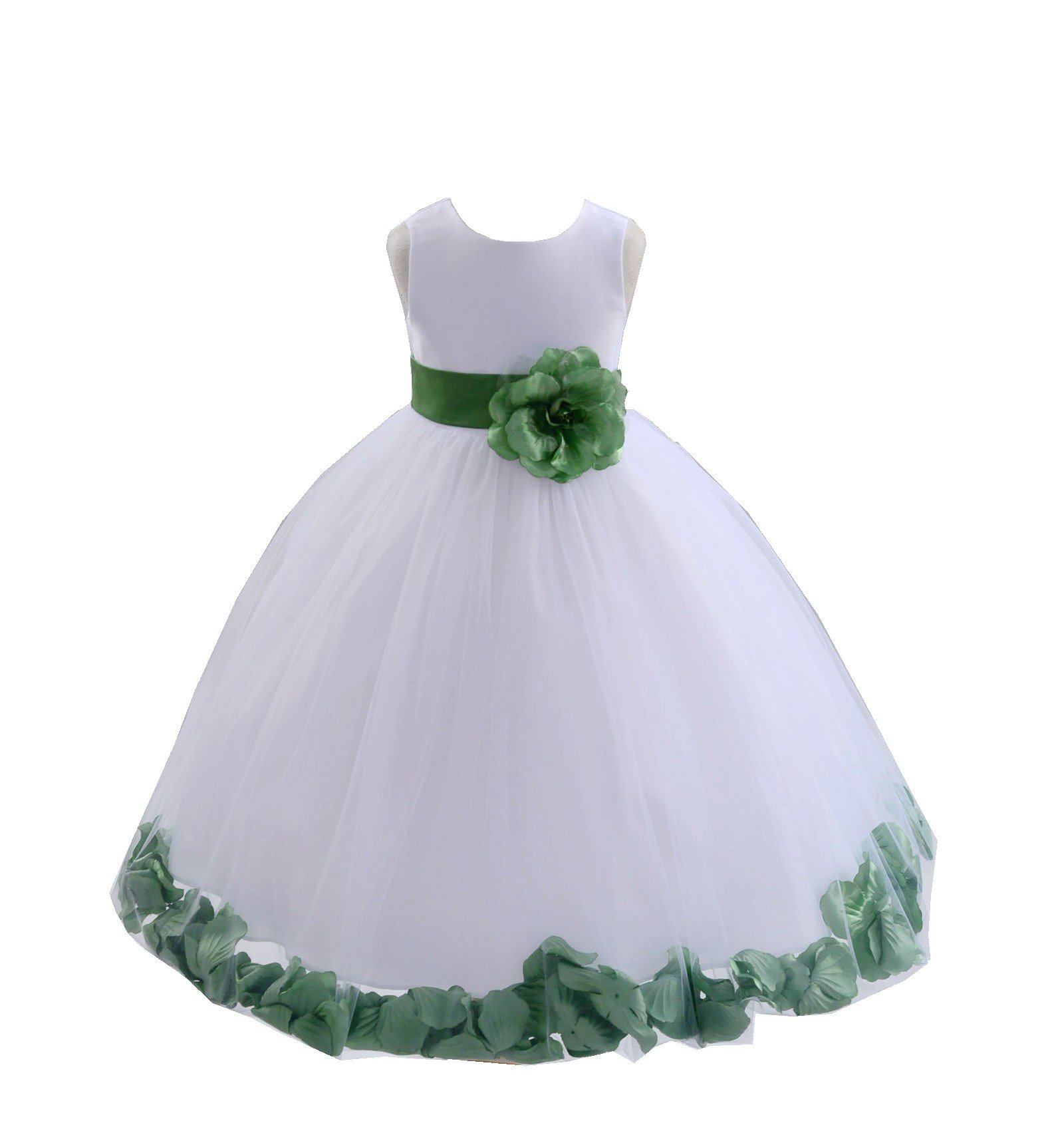 White Tulle Rose Petals Flower Girl Dress - Elegant Christening Gown for Weddings & Baptisms - Baby Girl's First Communion & Special Occasion Dress 302T Size 14