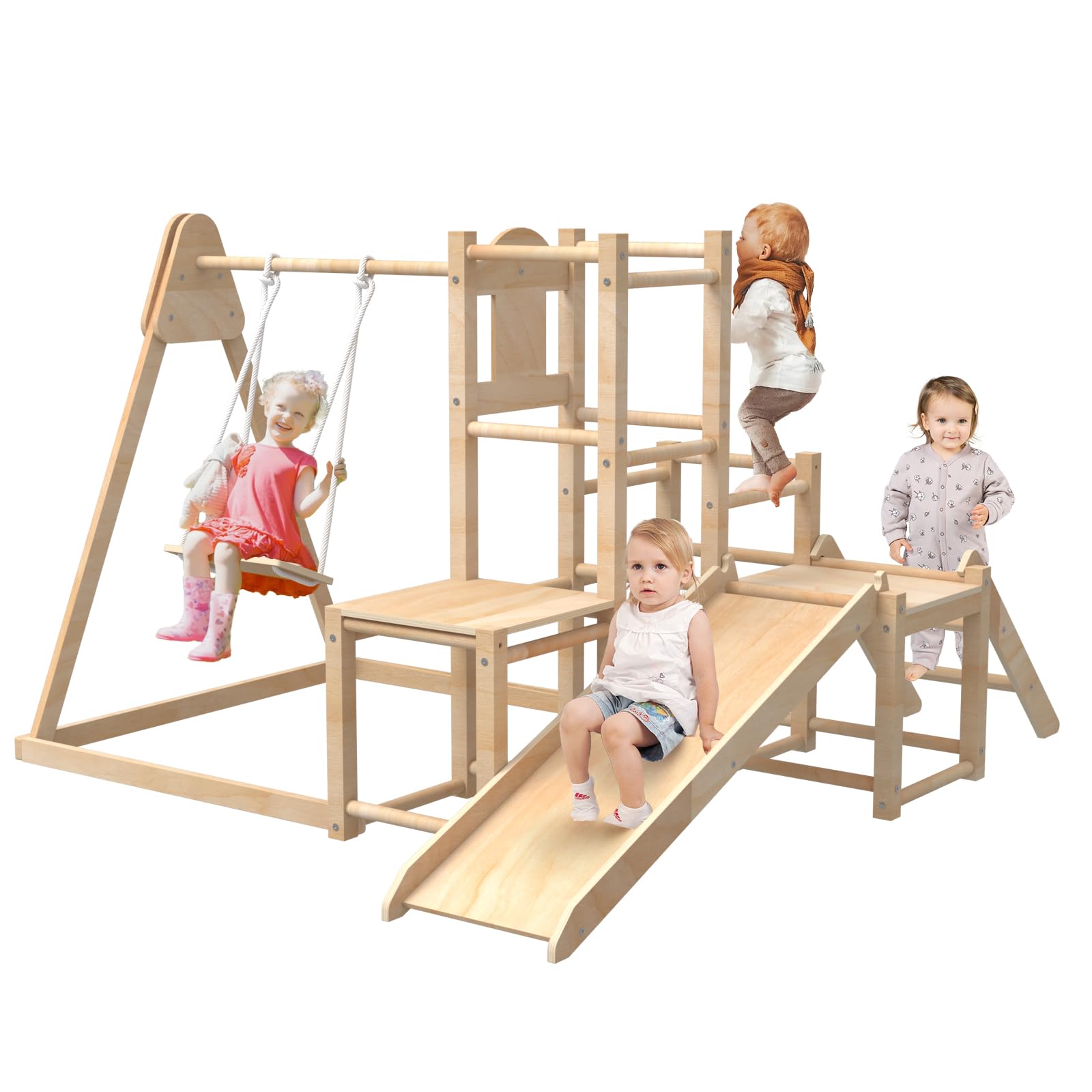 Montessori Wooden Climber Playset with Slide & Swing - Indoor Jungle Gym for Toddlers | Safe & Sturdy Toddler Climbing Toys for Home Playroom, Daycare & Preschool Development