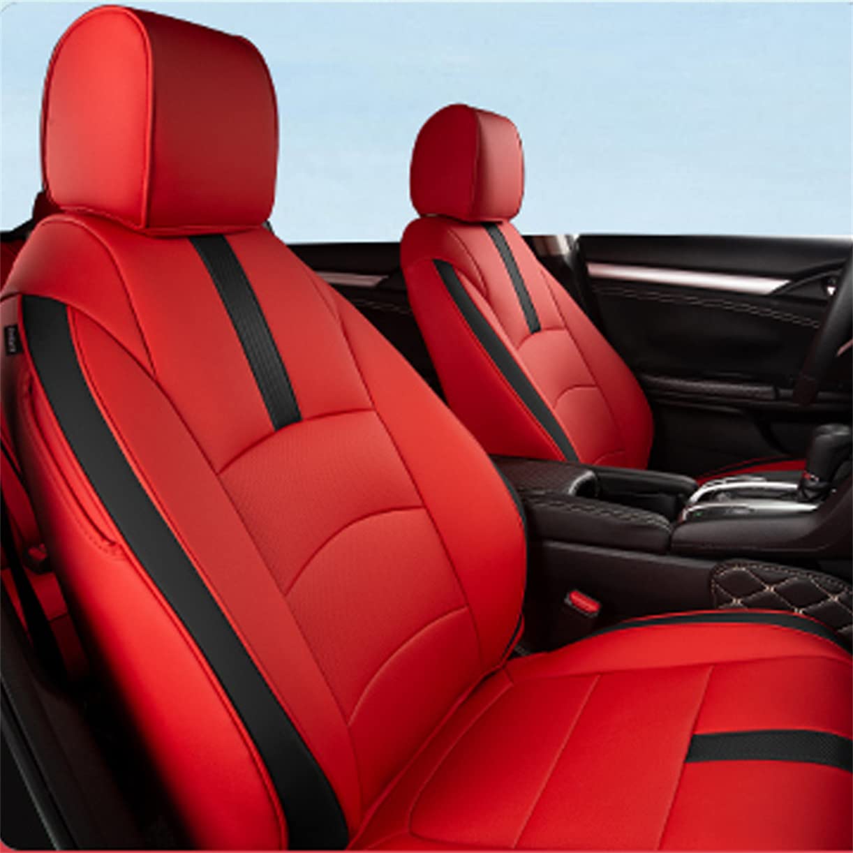 Custom Full Set Leather Seat Covers for Ford Mustang 2015-2019 - Red & Black Car Seat Protectors | Perfect for Daily Driving, Road Trips & Car Shows